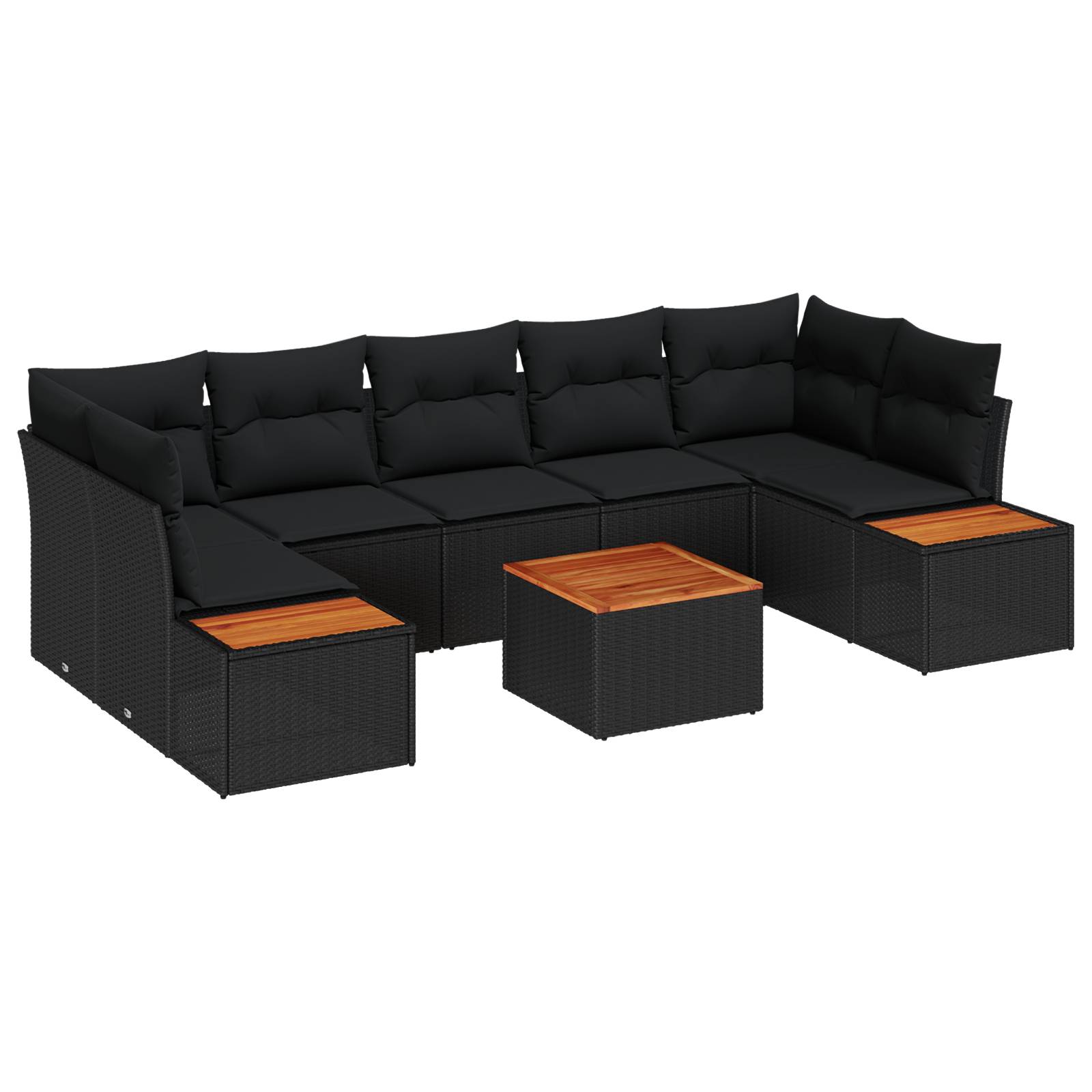 vidaXL 8-teiliges Garten Sofaset mit Kissen Schwarz Poly Rattan Akazie