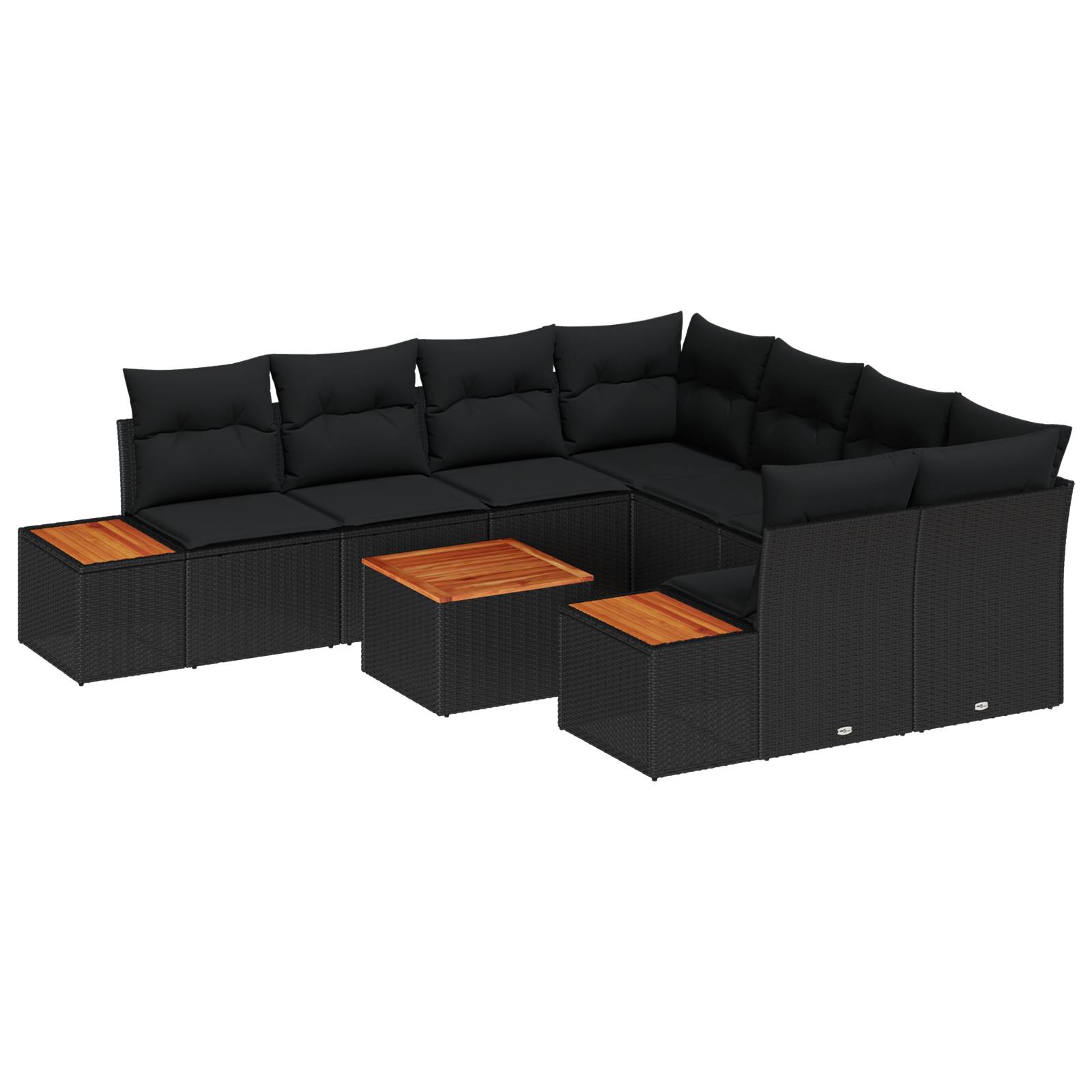 vidaXL 9-tlg. Garten-Sofagarnitur mit Kissen Schwarz Poly Rattan