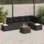 vidaXL 6-teilige Garten Sofa Set mit Kissen Schwarz Poly Rattan Akazie vidaXL 6-teilige Garten Sofa Set mit Kissen Schwarz Poly Rattan Akazie