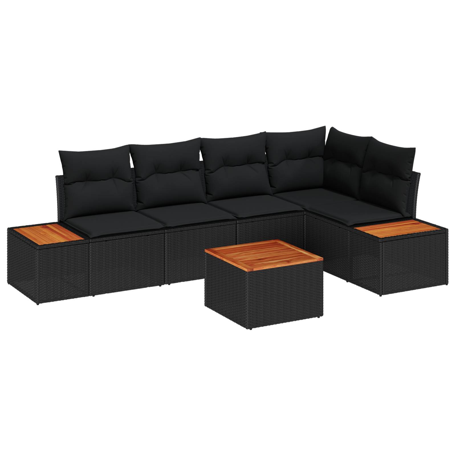 vidaXL 6-teilige Garten Sofa Set mit Kissen Schwarz Poly Rattan Akazie