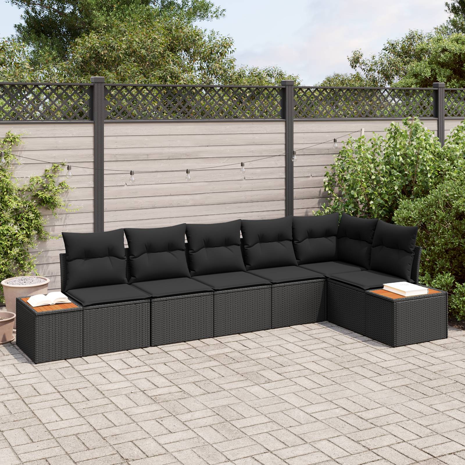 vidaXL 6-teiliges Garten Sofa Set mit Kissen Schwarz Poly Rattan Akazie