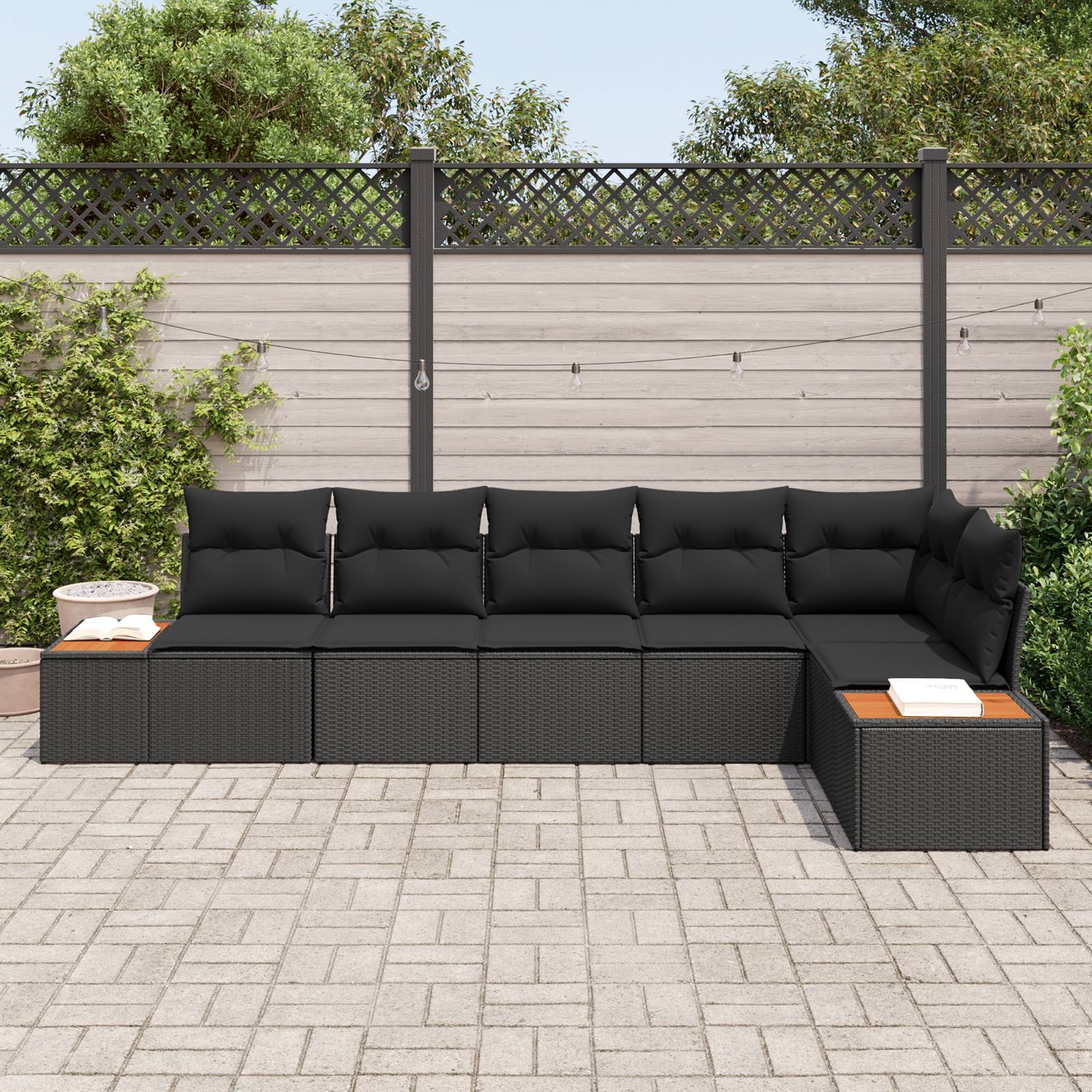 vidaXL 6-teiliges Garten Sofa Set mit Kissen Schwarz Poly Rattan Akazie