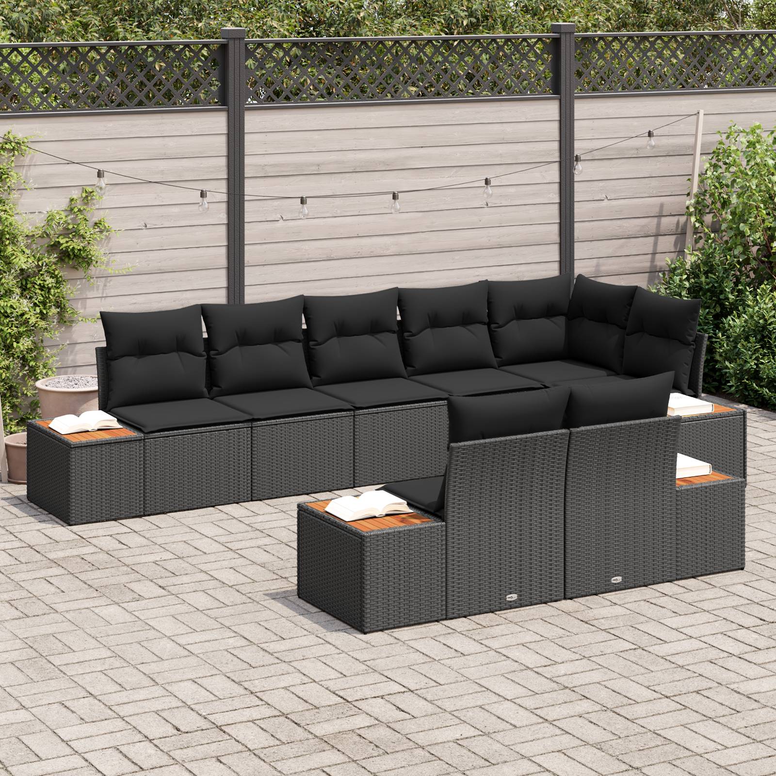 vidaXL 8-teiliges Garten Sofa Set mit Kissen Schwarz Poly Rattan Akazie