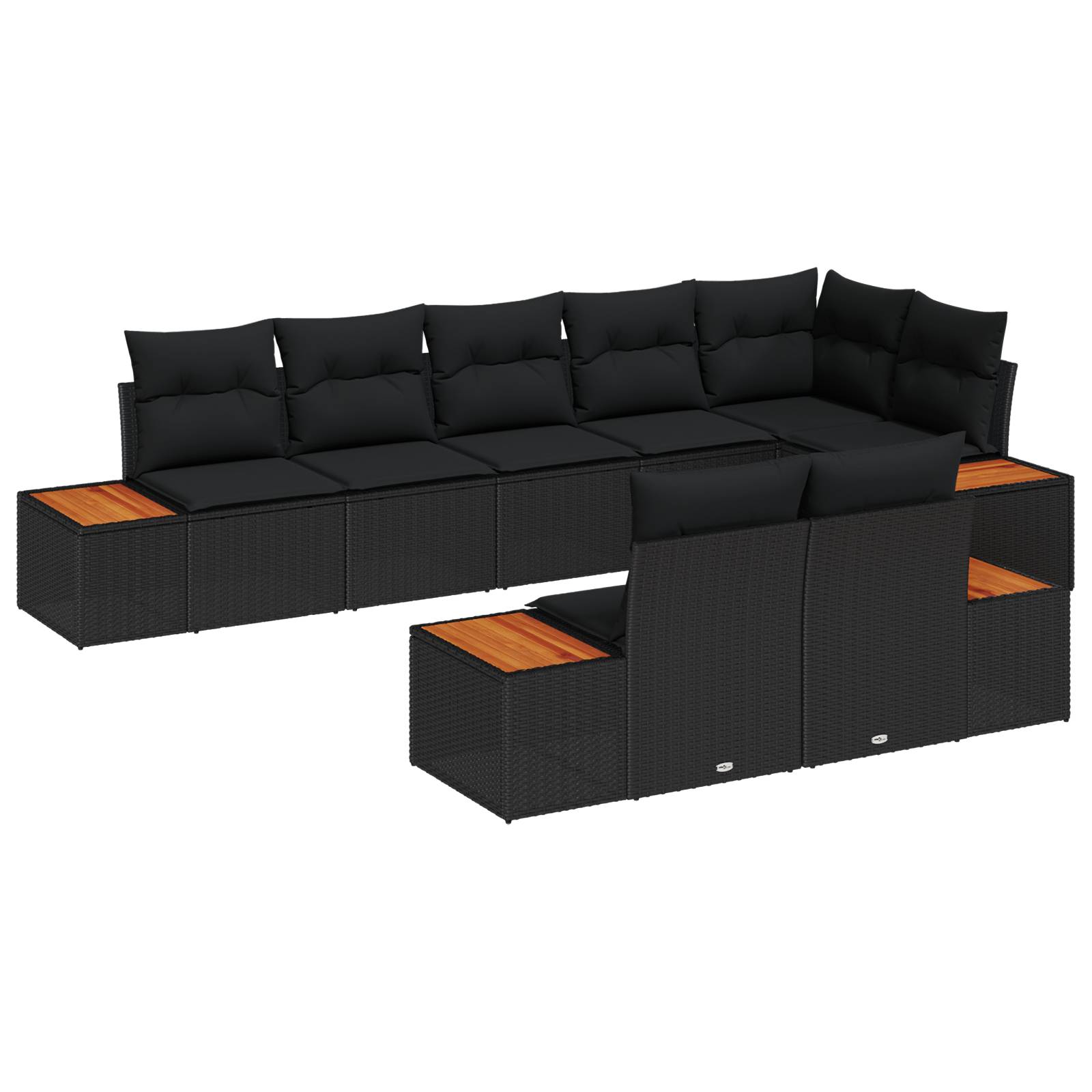 vidaXL 8-teiliges Garten Sofa Set mit Kissen Schwarz Poly Rattan Akazie