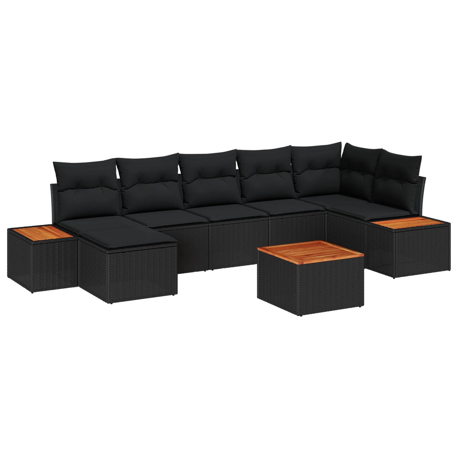 vidaXL 8-teiliges Garten-Sofaset mit Kissen Schwarzes Poly-Rattan Akazie
