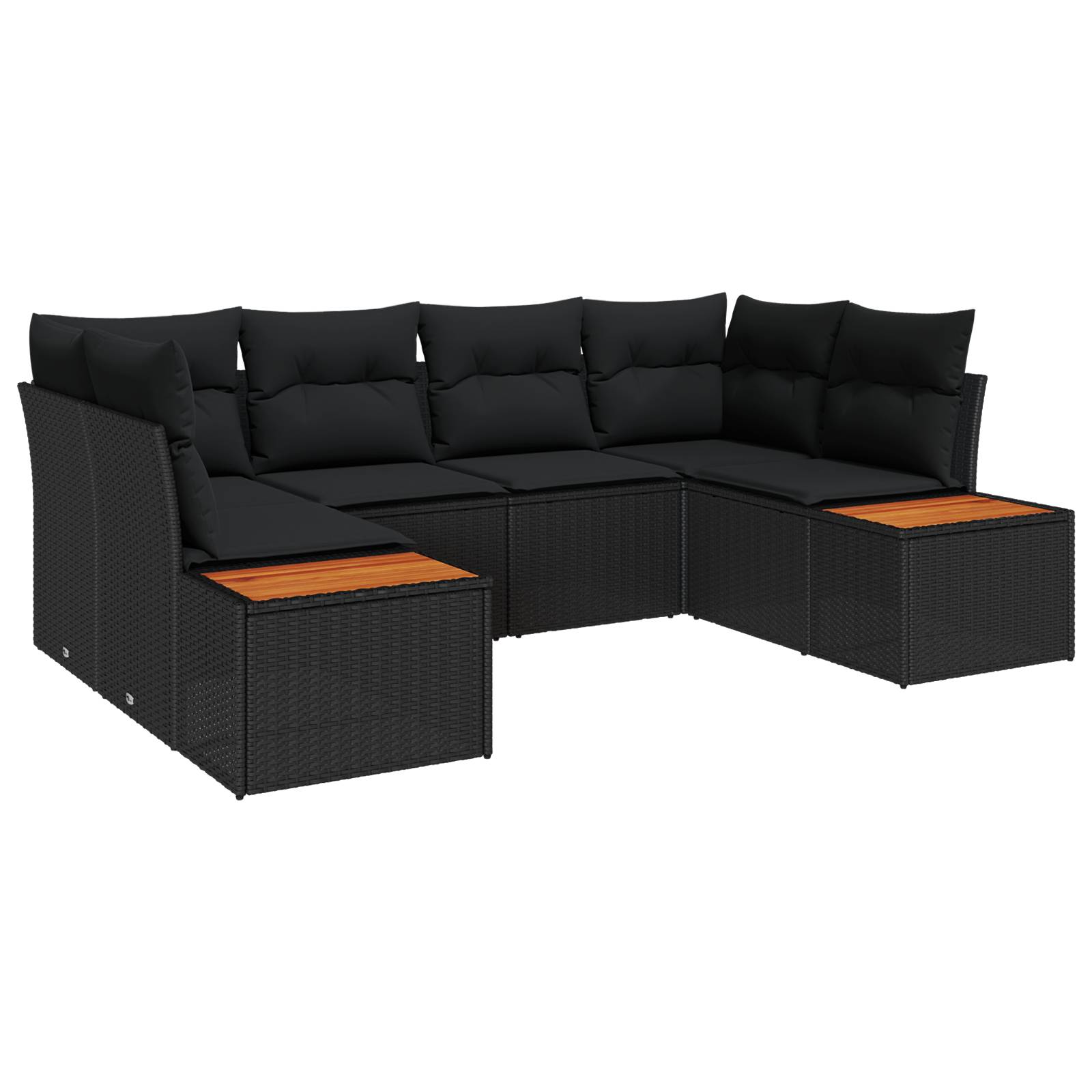 vidaXL 6-teiliges Garten-Sofaset mit Kissen Schwarz Poly-Rattan Akazie