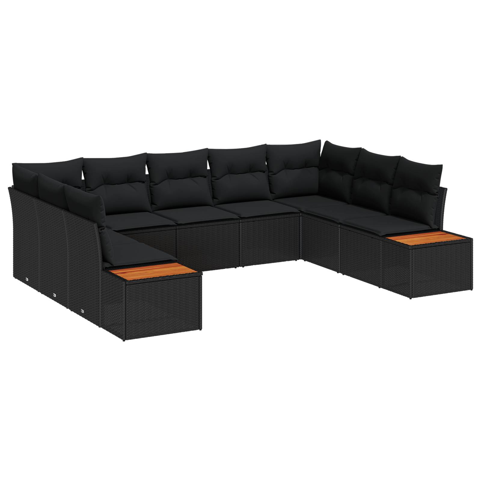 vidaXL 9-teiliges Garten-Sofa-Set mit Kissen, schwarzes Poly-Rattan & Akazie