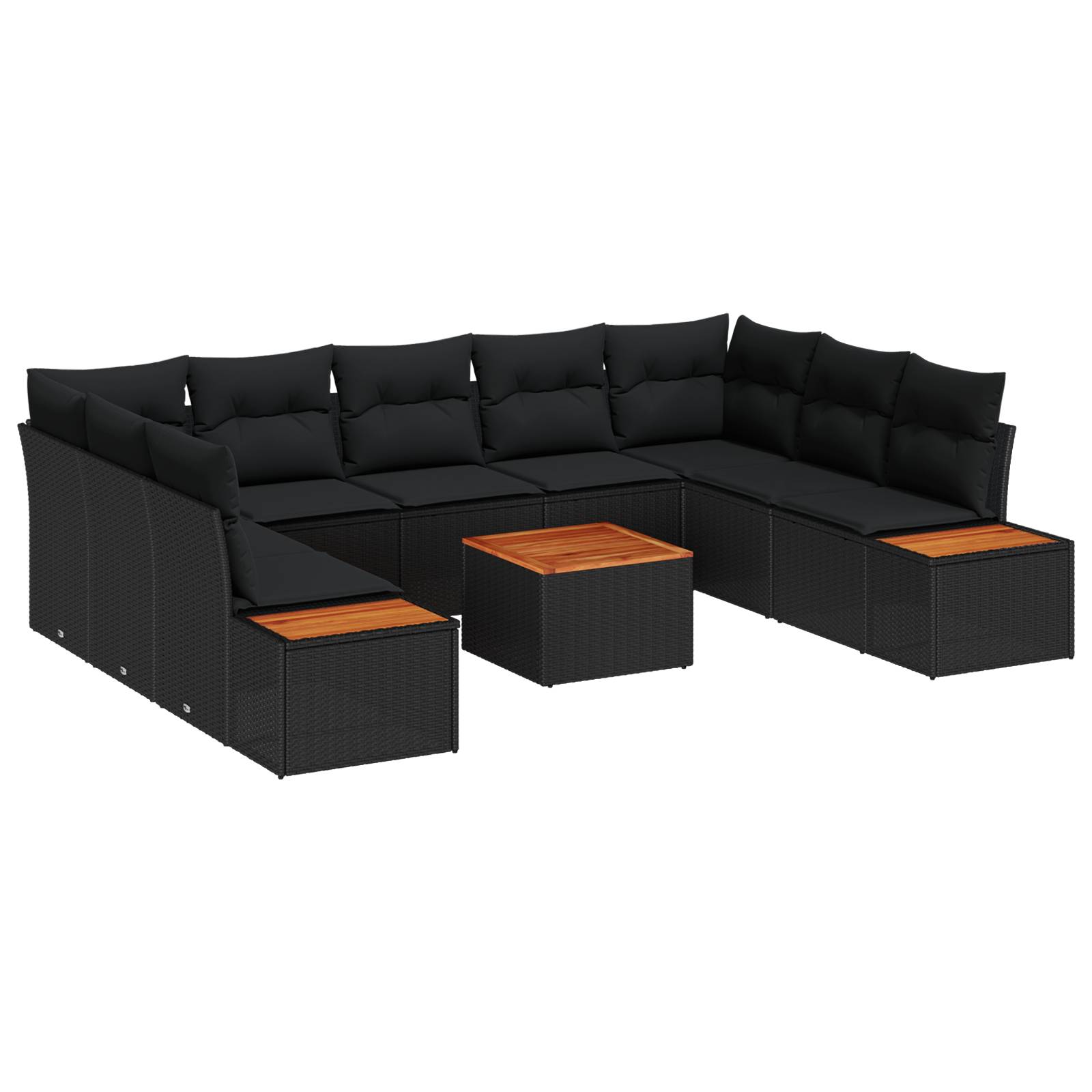vidaXL 10-teiliges Garten-Sofa-Set mit Kissen - Schwarzes Poly-Rattan & Akazie