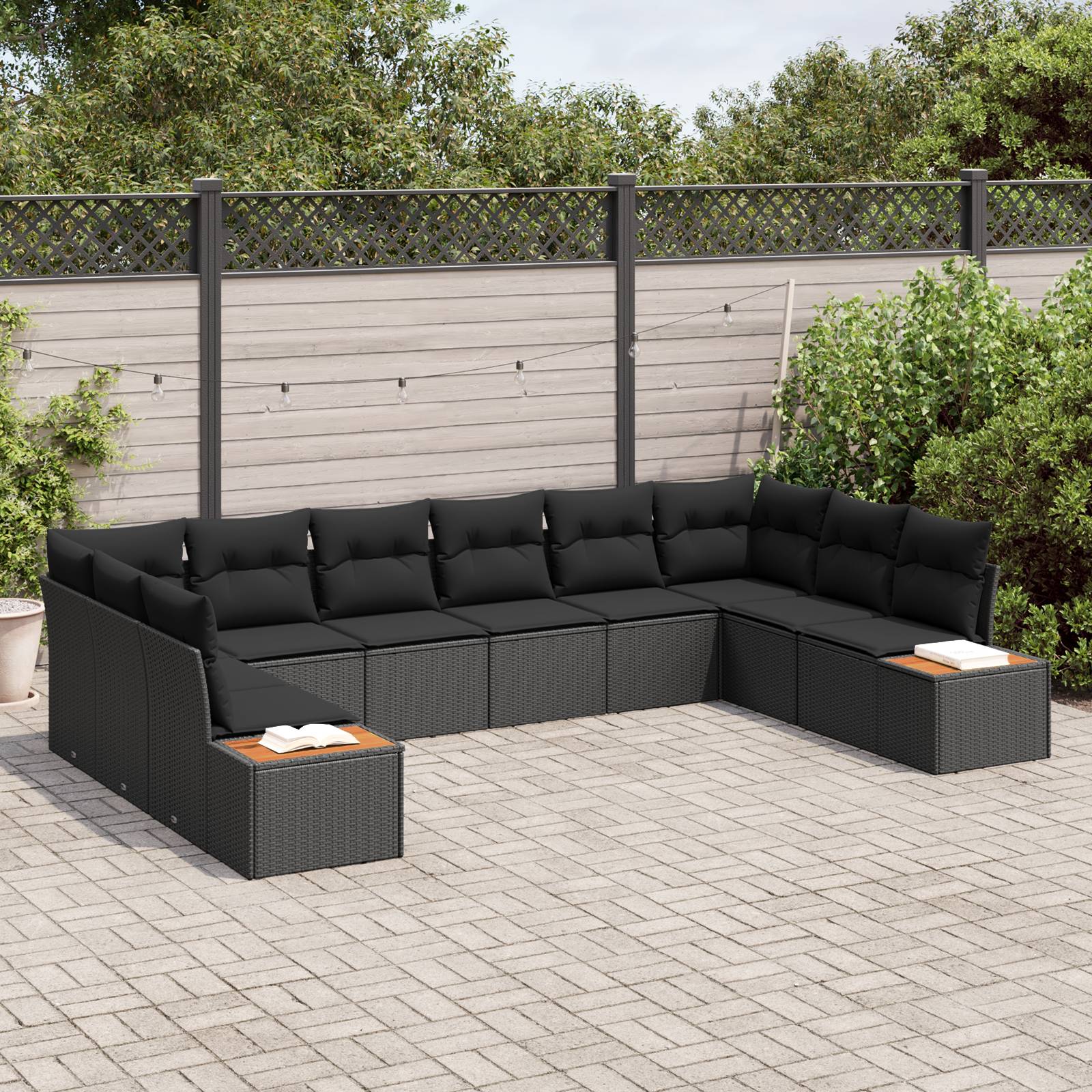 vidaXL 10-tlg. Garten-Sofagarnitur mit Kissen Schwarz Poly Rattan