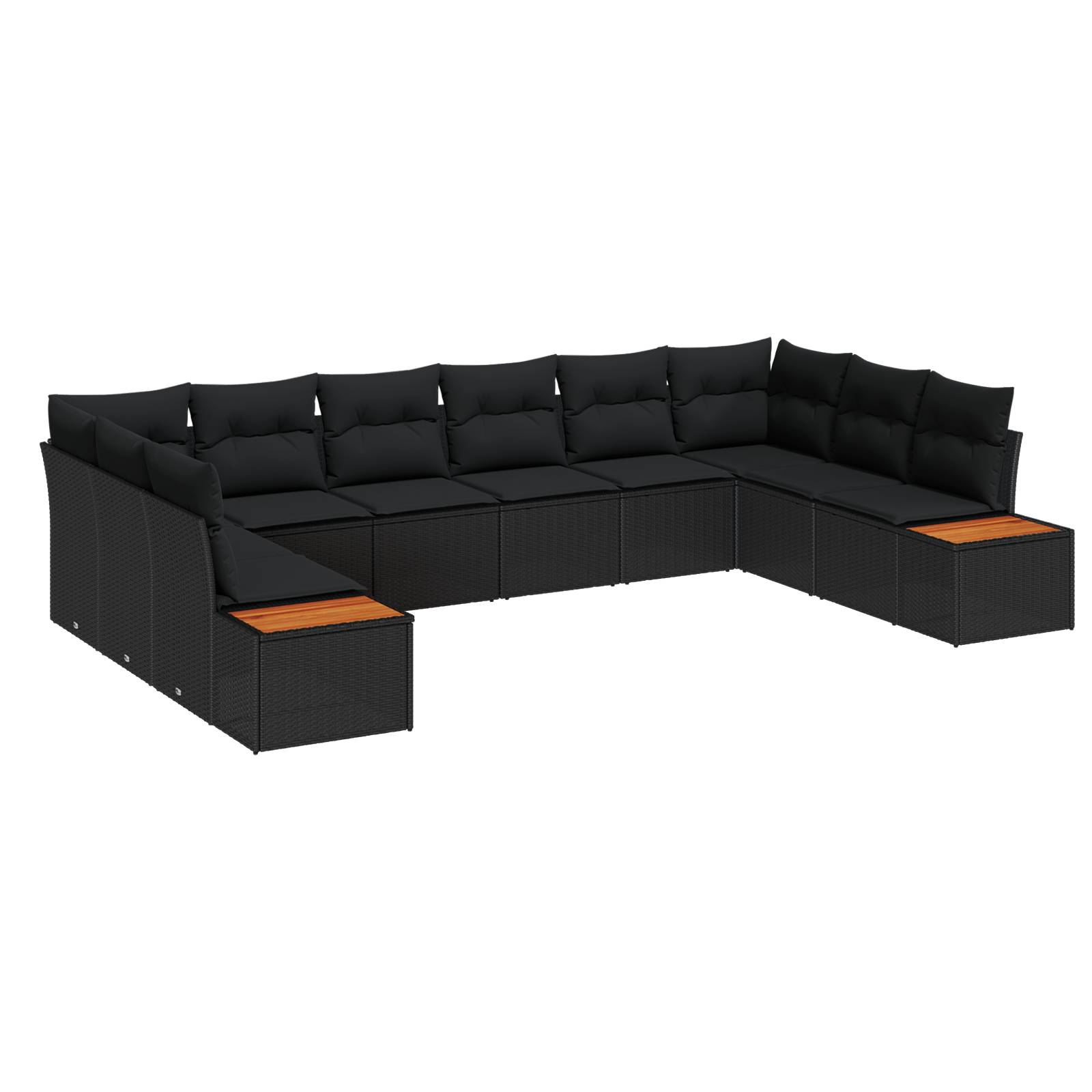 vidaXL 10-tlg. Garten-Sofagarnitur mit Kissen Schwarz Poly Rattan