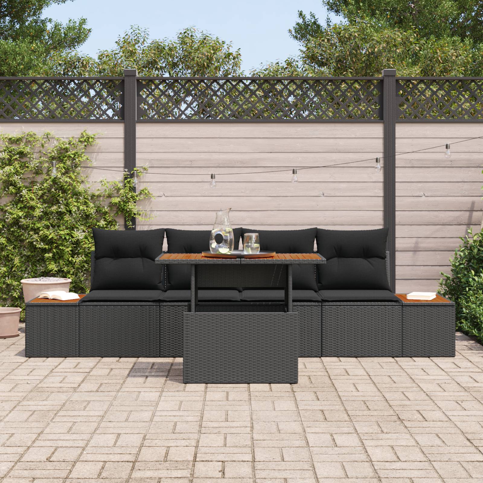 vidaXL 5-tlg. Garten-Essgruppe mit Kissen Schwarz Poly Rattan