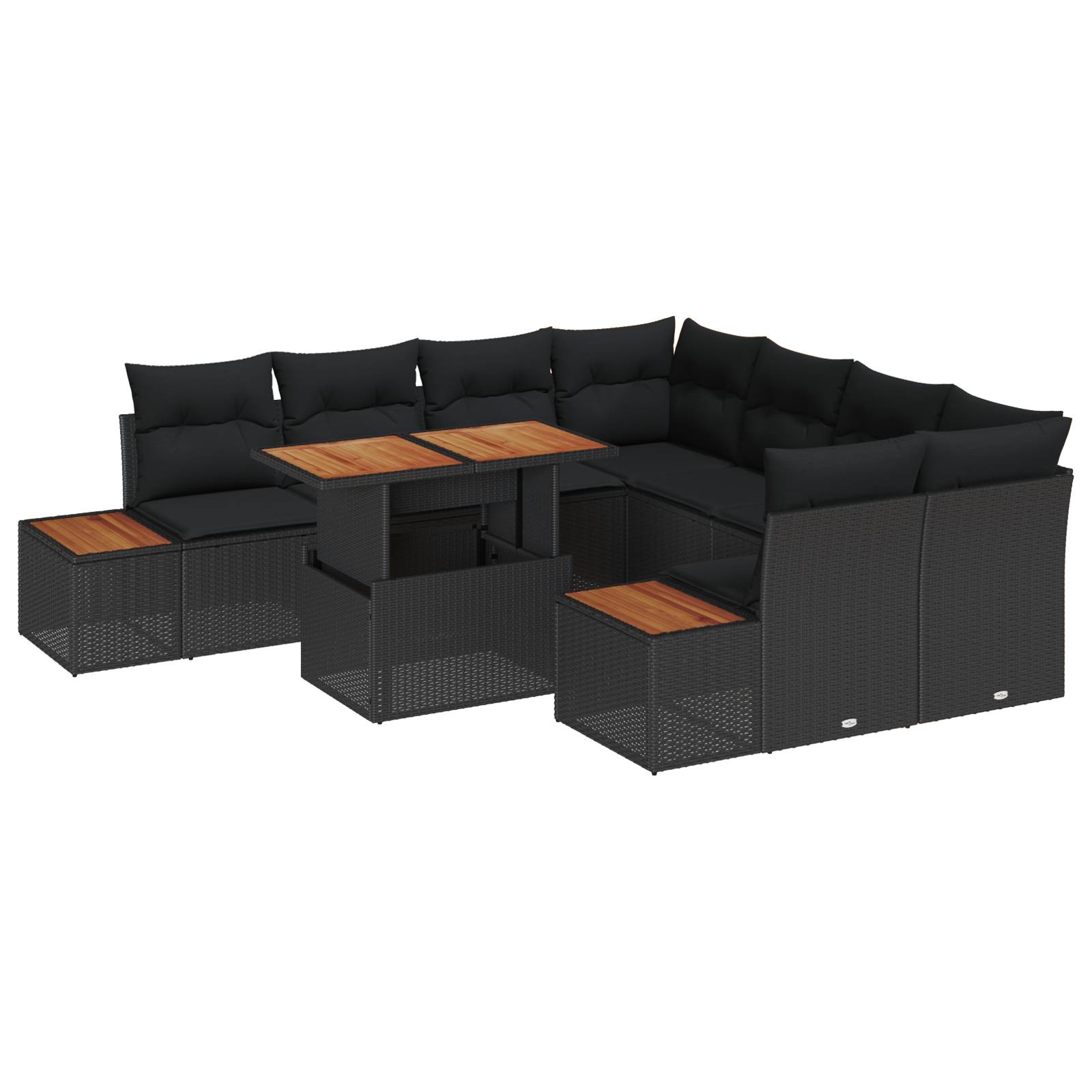 vidaXL 9-teiliges Garten Sofa Set mit Kissen Schwarz Poly Rattan