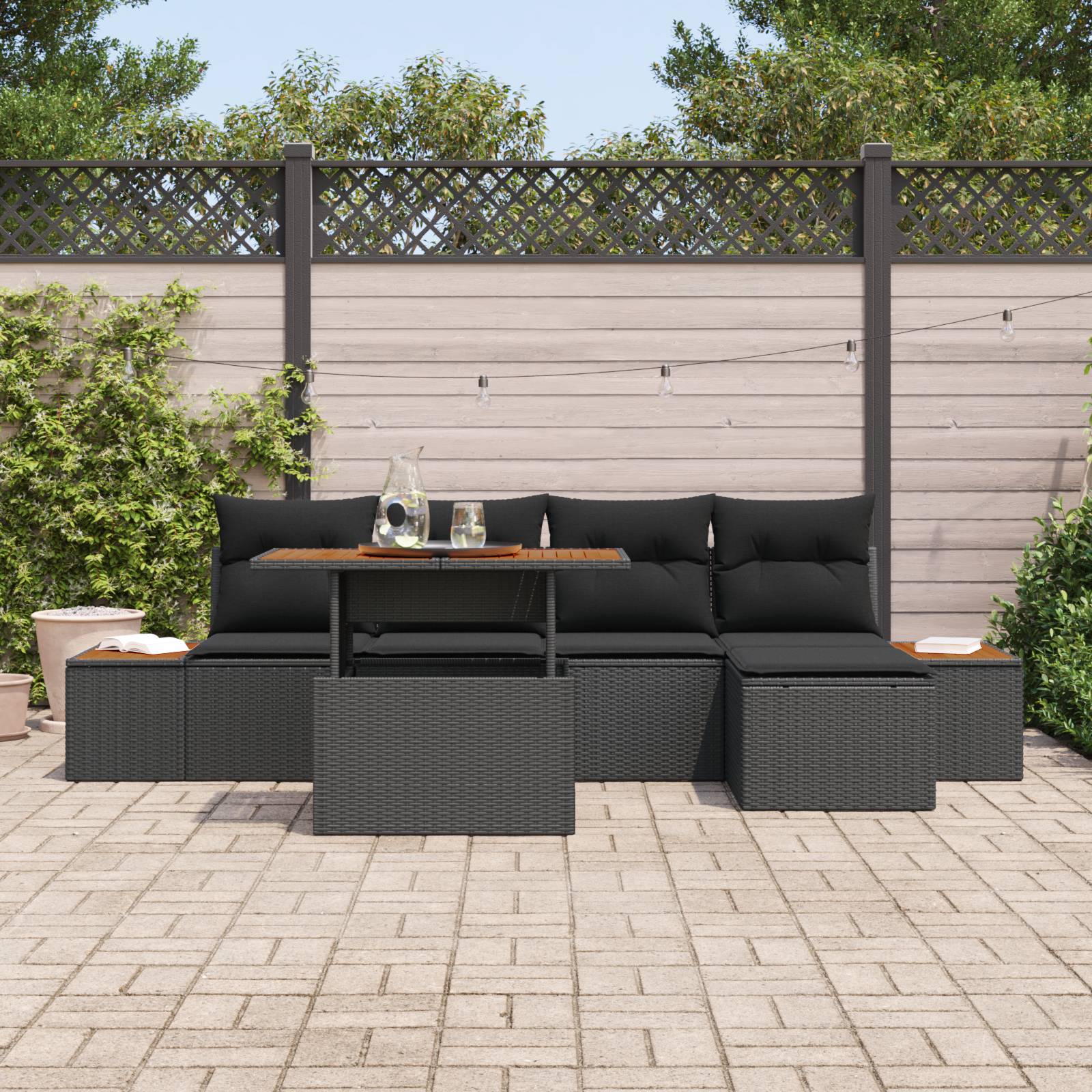 vidaXL 6-teiliges Garten Sofa Set mit Kissen Schwarz Poly Rattan