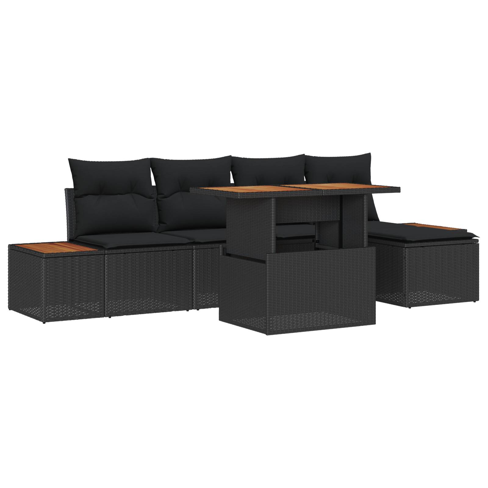 vidaXL 6-teiliges Garten Sofa Set mit Kissen Schwarz Poly Rattan