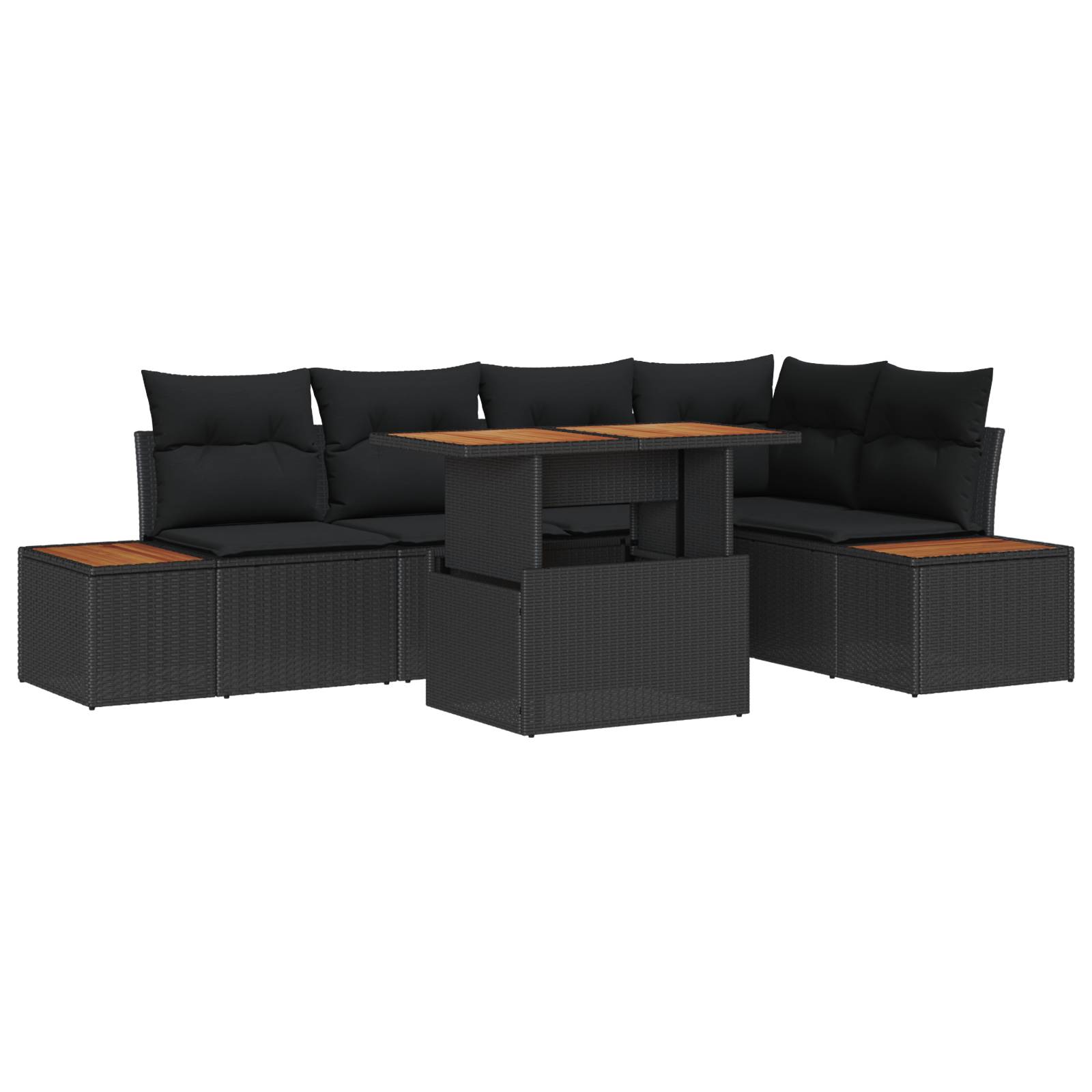 vidaXL 6-teiliges Garten-Esszimmer-Set mit Kissen Schwarz Poly Rattan Akazie