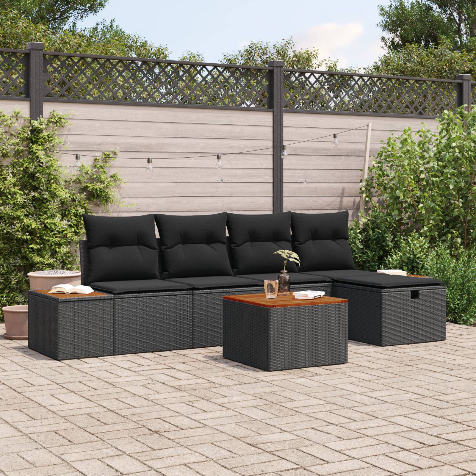 vidaXL 6-teiliges Garten Sofa Set mit Kissen Schwarz Poly Rattan