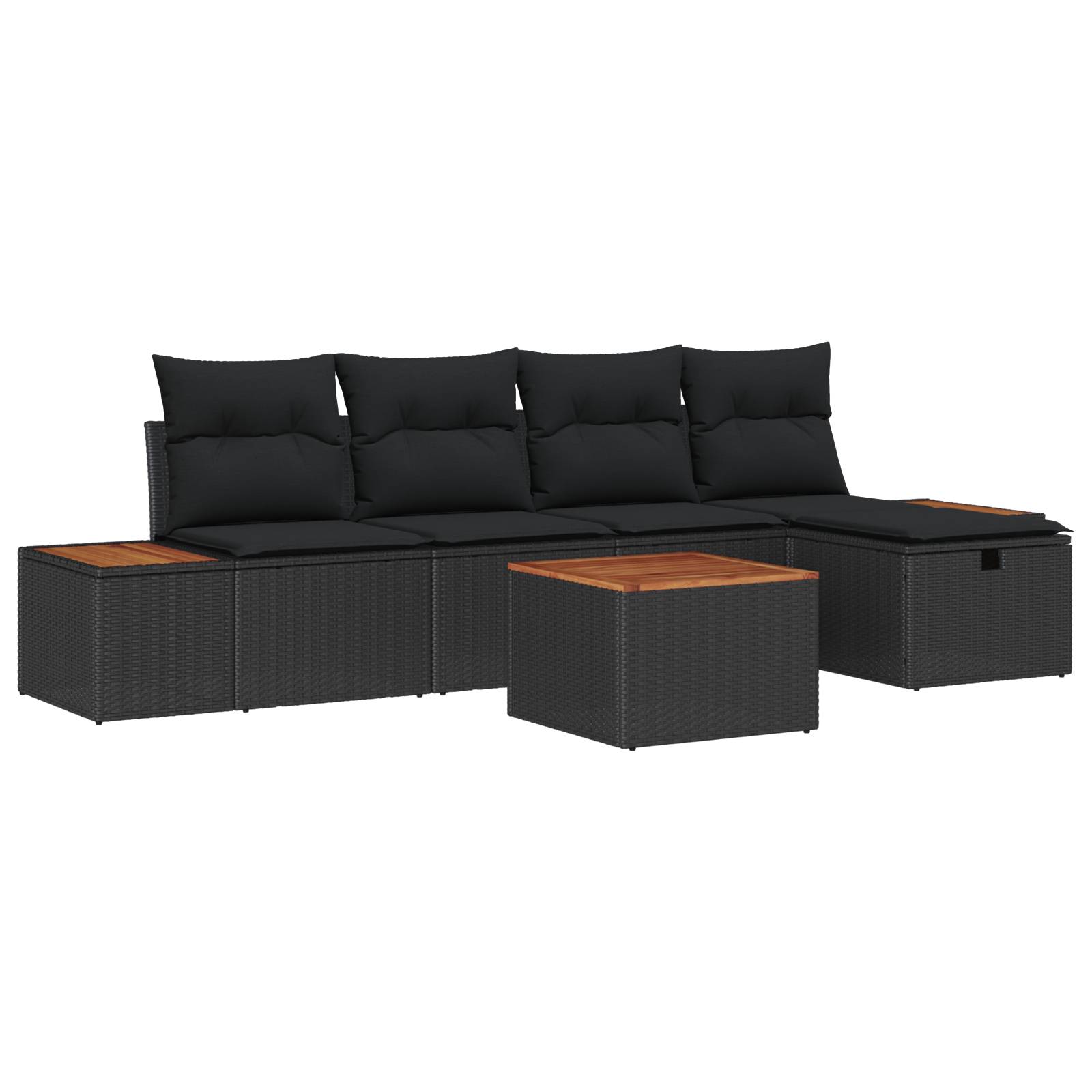 vidaXL 6-teiliges Garten Sofa Set mit Kissen Schwarz Poly Rattan