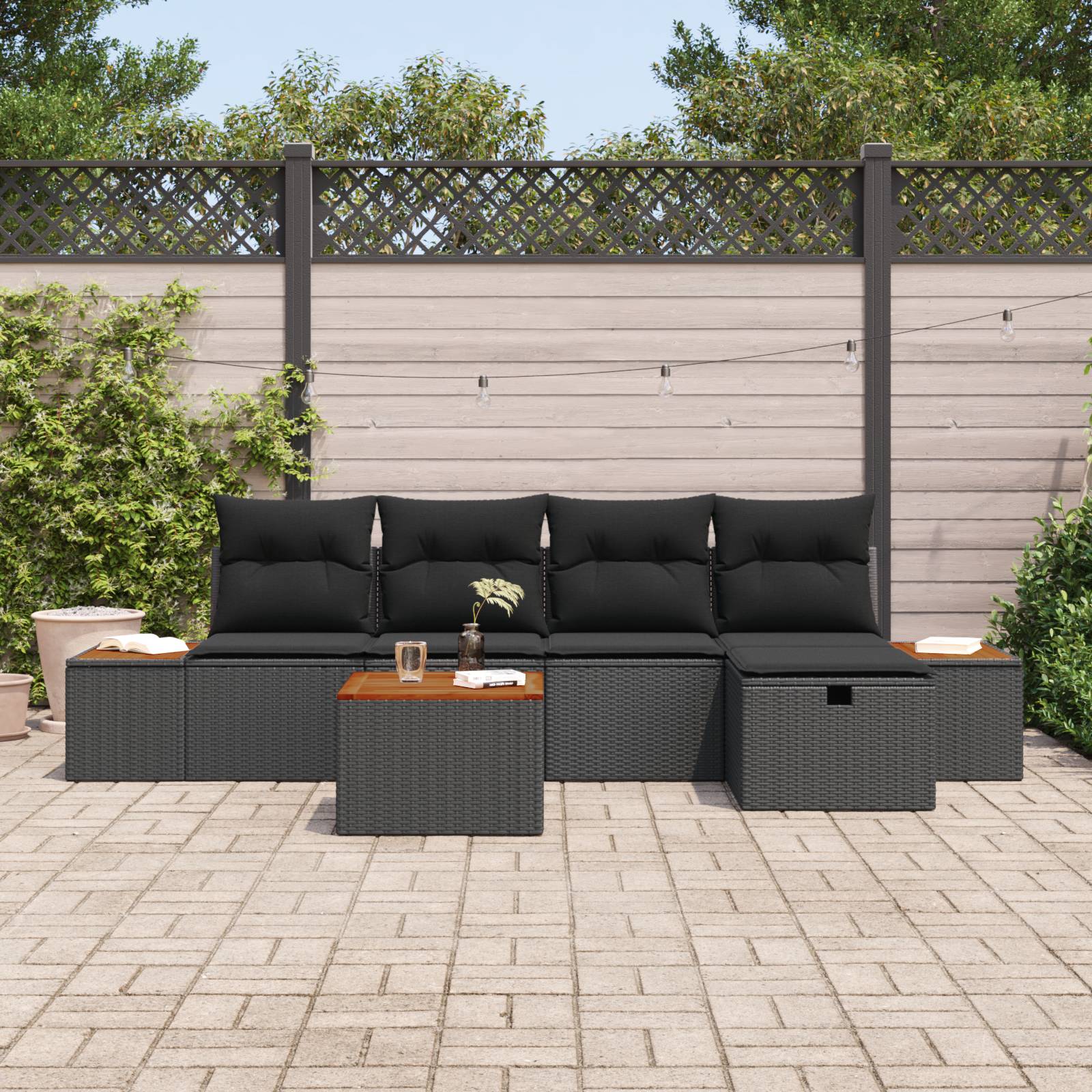 vidaXL 6-teiliges Garten Sofa Set mit Kissen Schwarz Poly Rattan