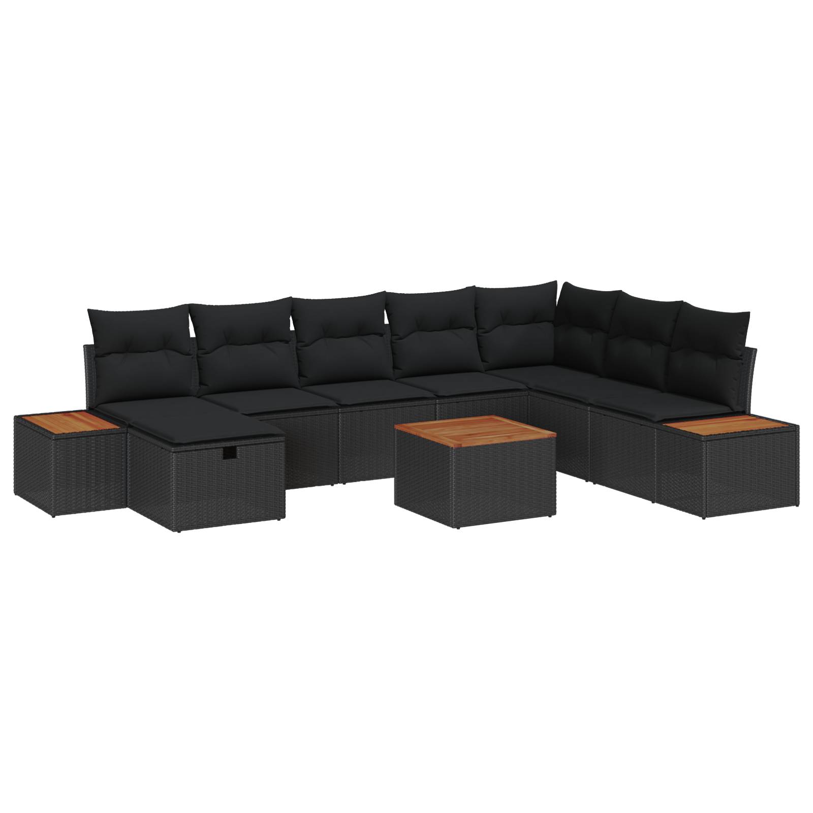 vidaXL 9-teiliges Garten Sofa Set mit Kissen Schwarz Poly Rattan