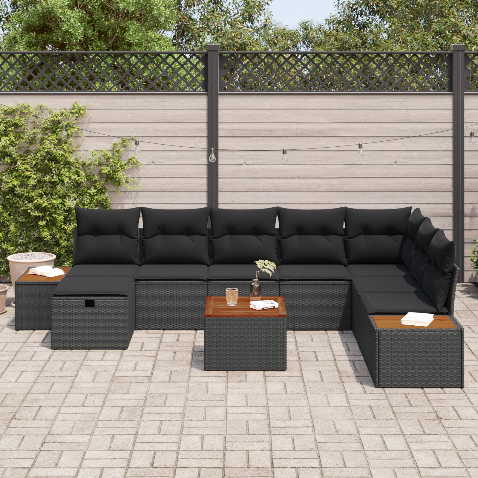 vidaXL 9-teiliges Garten Sofa Set mit Kissen Schwarz Poly Rattan