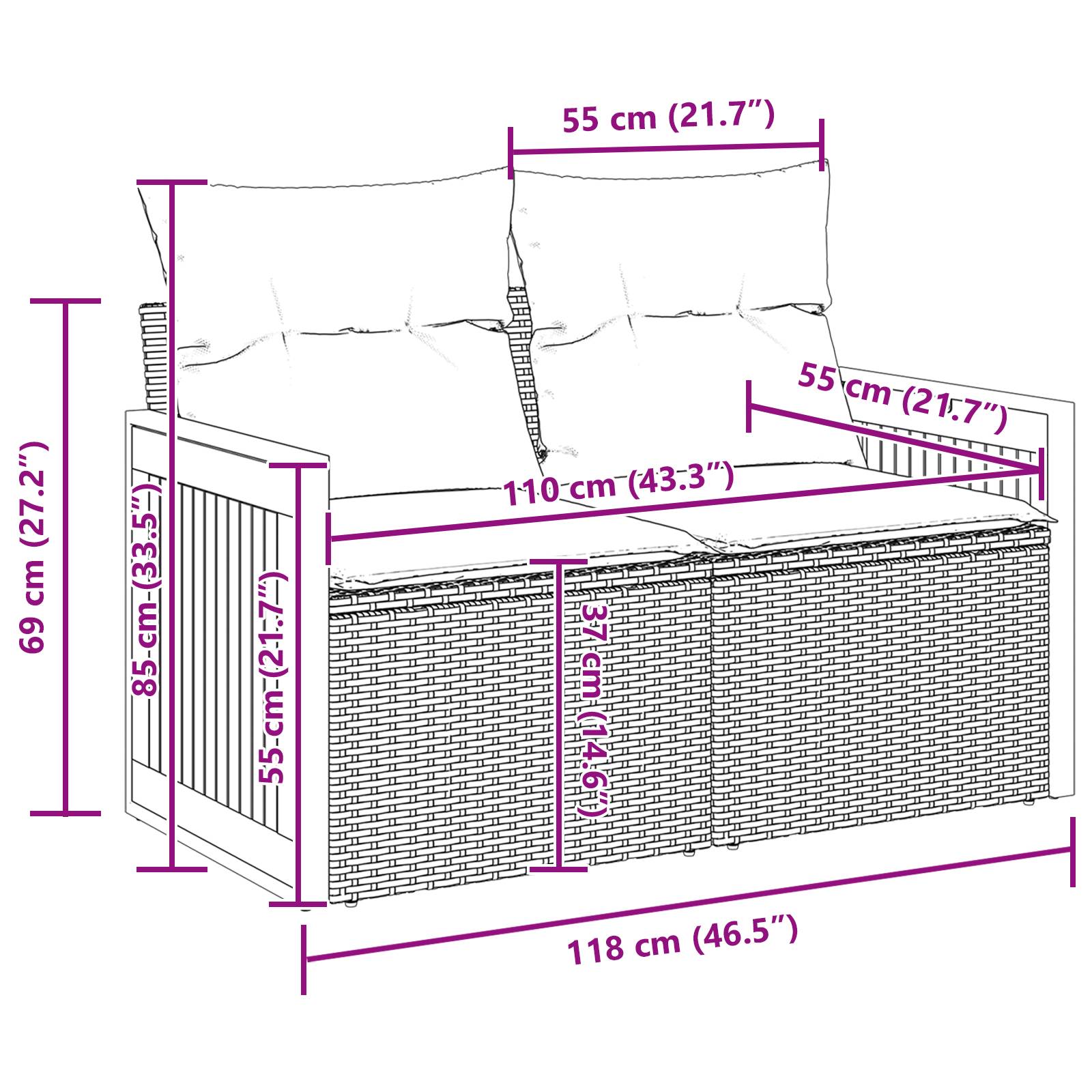 vidaXL 12-teiliges Garten Sofaset mit Kissen Schwarz Poly Rattan Akazie
