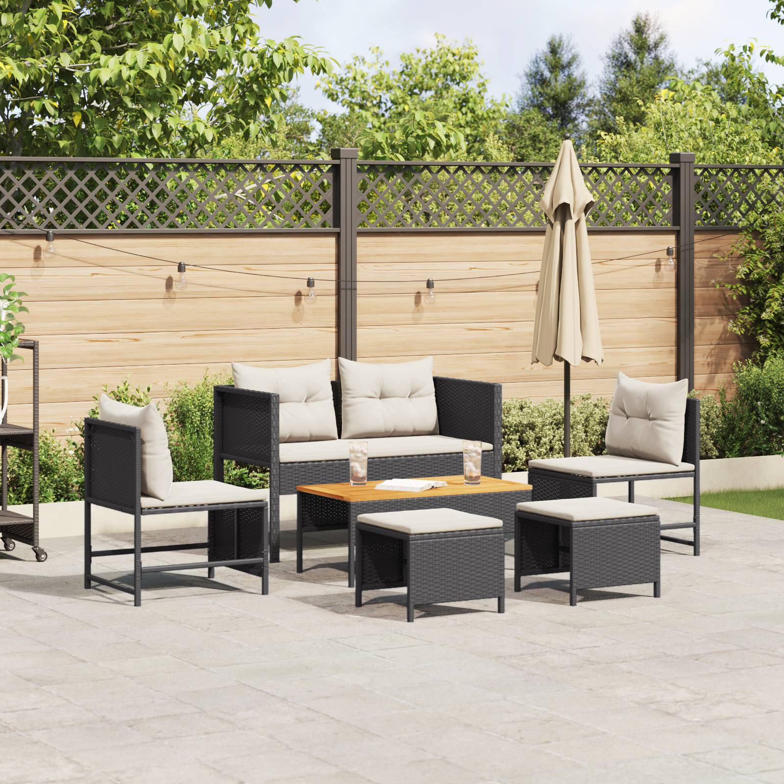 vidaXL Garten-Sofa-Set Schwarz Synthetisches Rattan Mittel