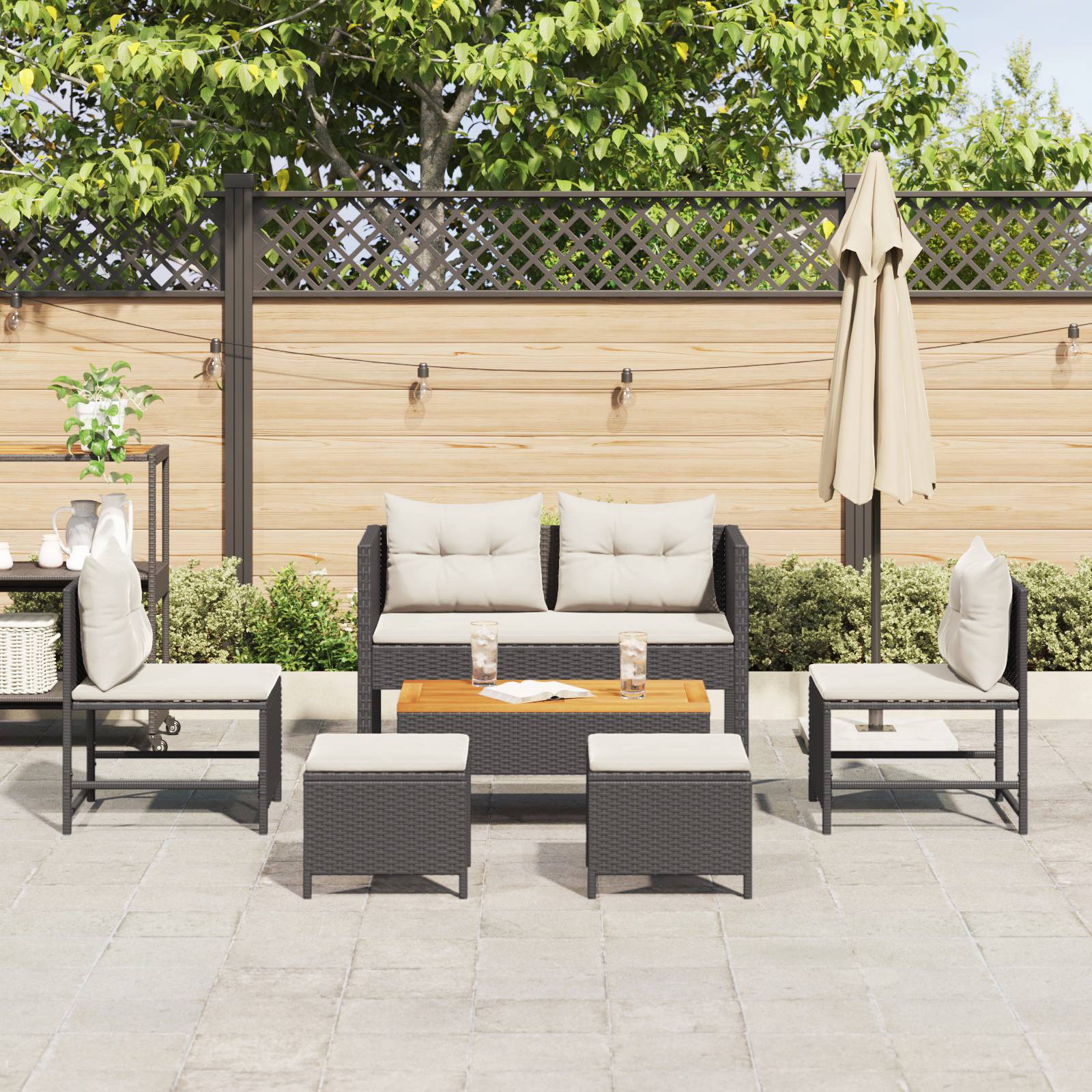 vidaXL Garten-Sofa-Set Schwarz Synthetisches Rattan Mittel