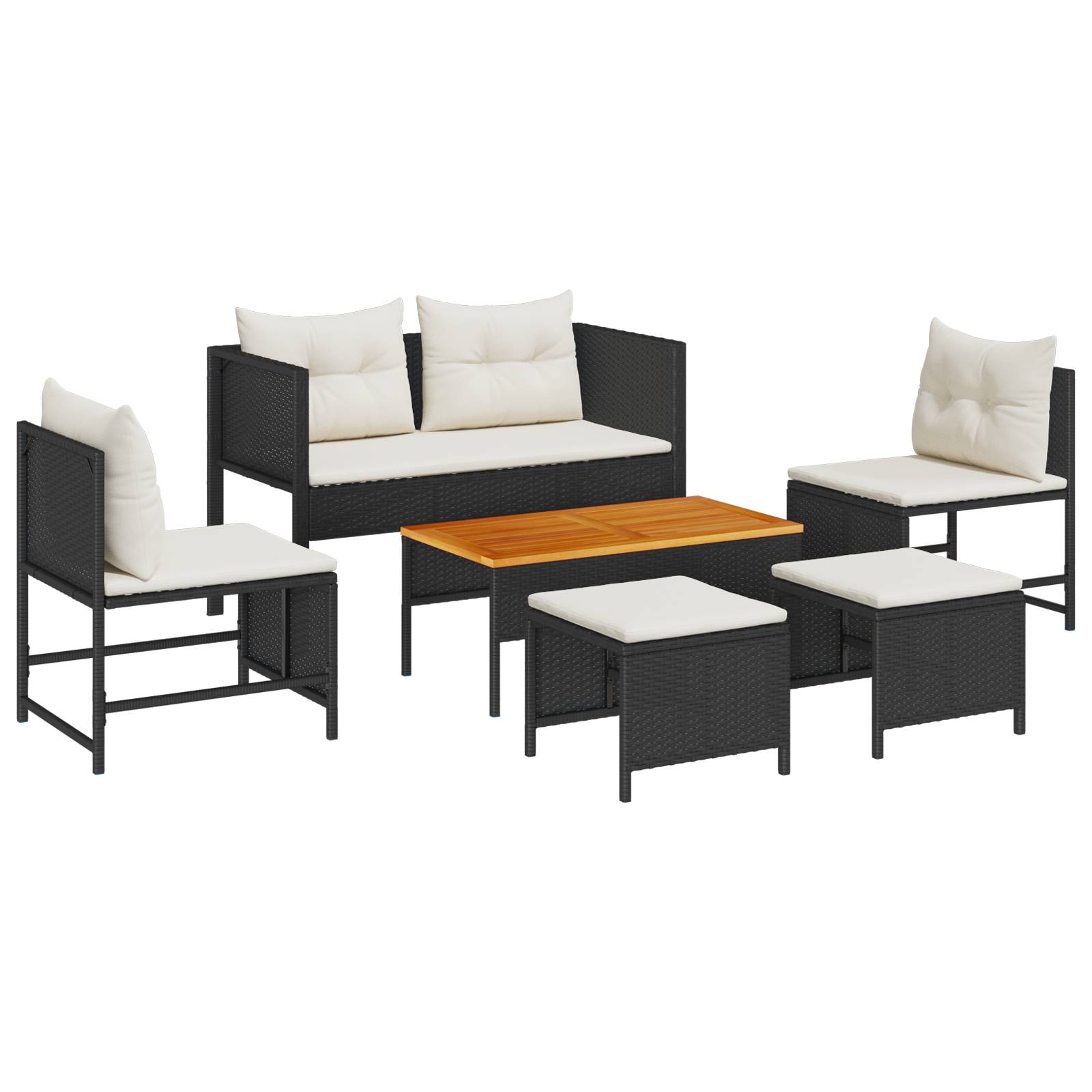 vidaXL Garten-Sofa-Set Schwarz Synthetisches Rattan Mittel