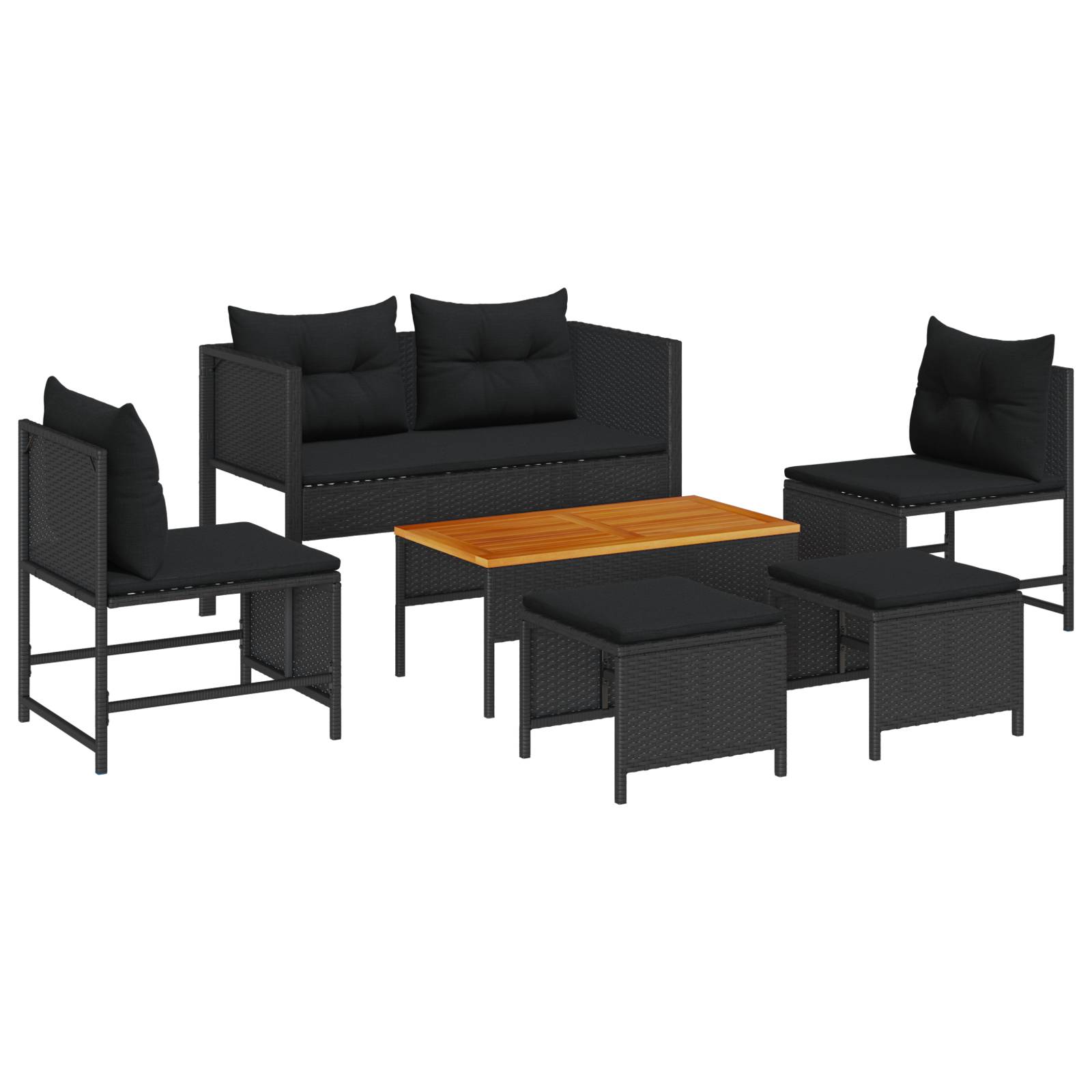 vidaXL Outdoor-Sofa-Set - Schwarz Rattan, Holz Mittel Langlebig
