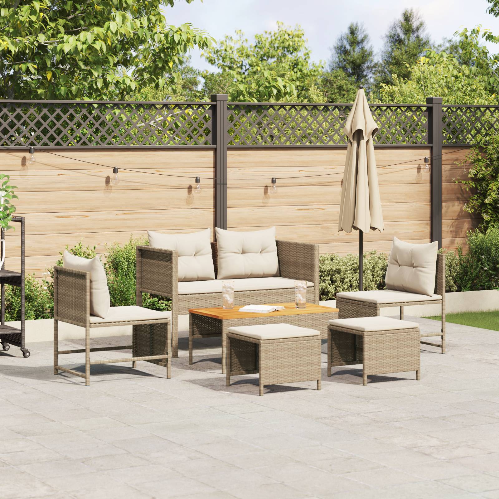 vidaXL Outdoor Sofa Set Beige und Creme Rattan und Stoff Mittel