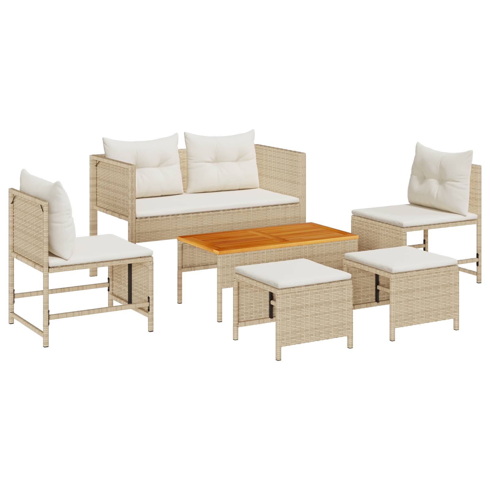 vidaXL Outdoor Sofa Set Beige und Creme Rattan und Stoff Mittel
