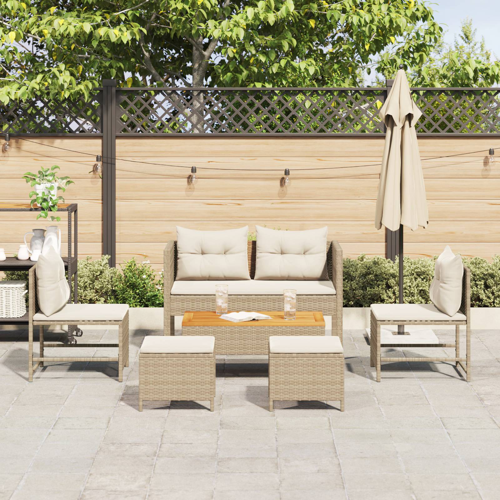vidaXL Outdoor Sofa Set Beige und Creme Rattan und Stoff Mittel