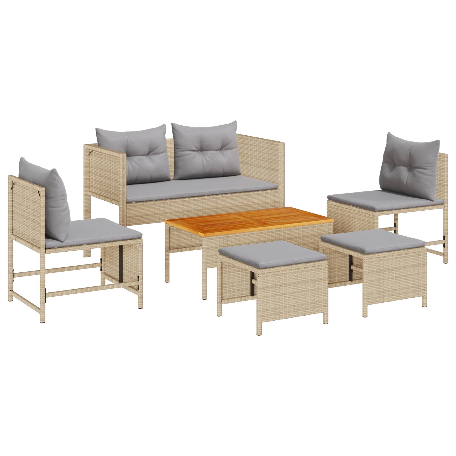vidaXL Garten-Sofaset Beige und Hellgrau Rattan, Stoff Standard