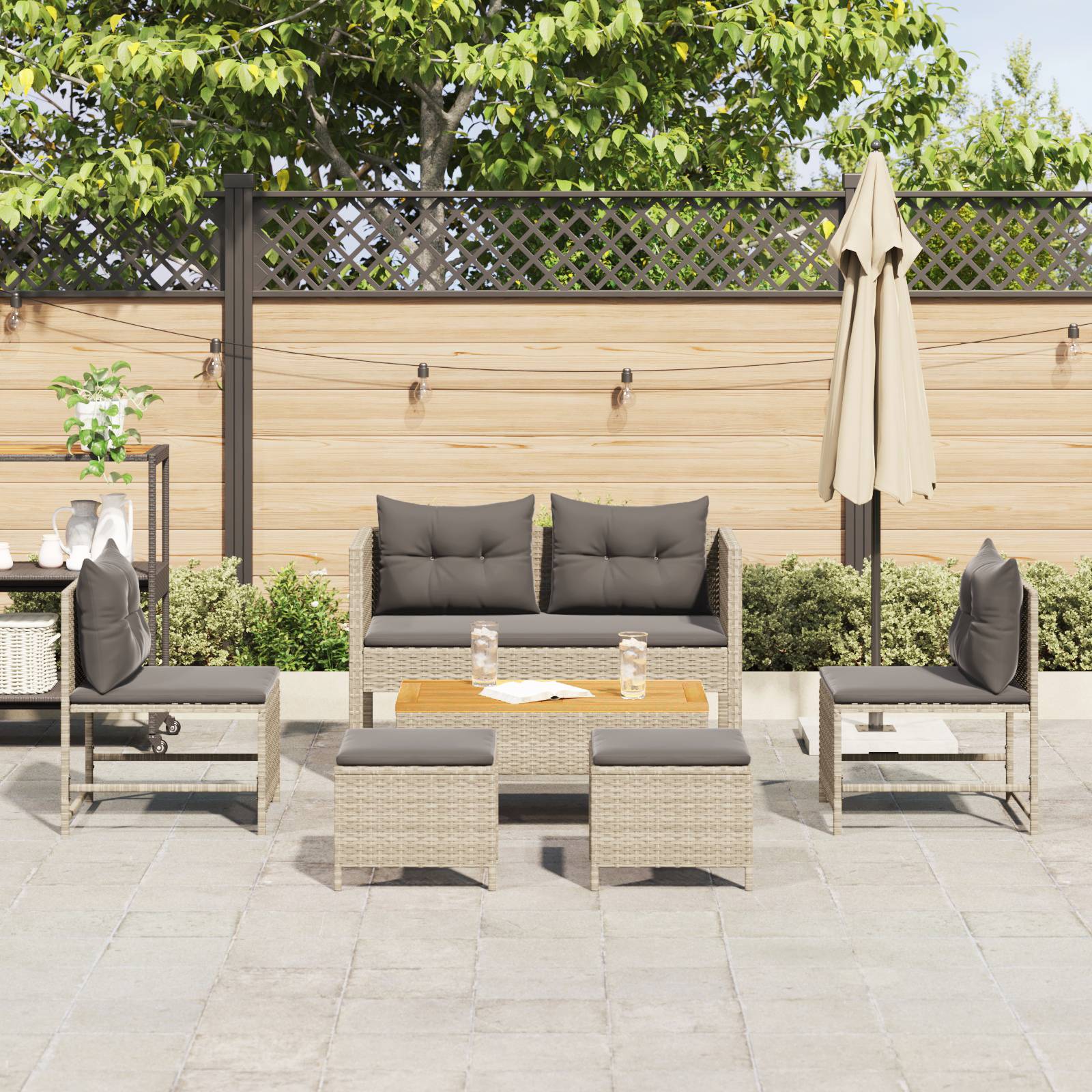 vidaXL Garten-Sofa-Set Hellgrau und Dunkelgrau