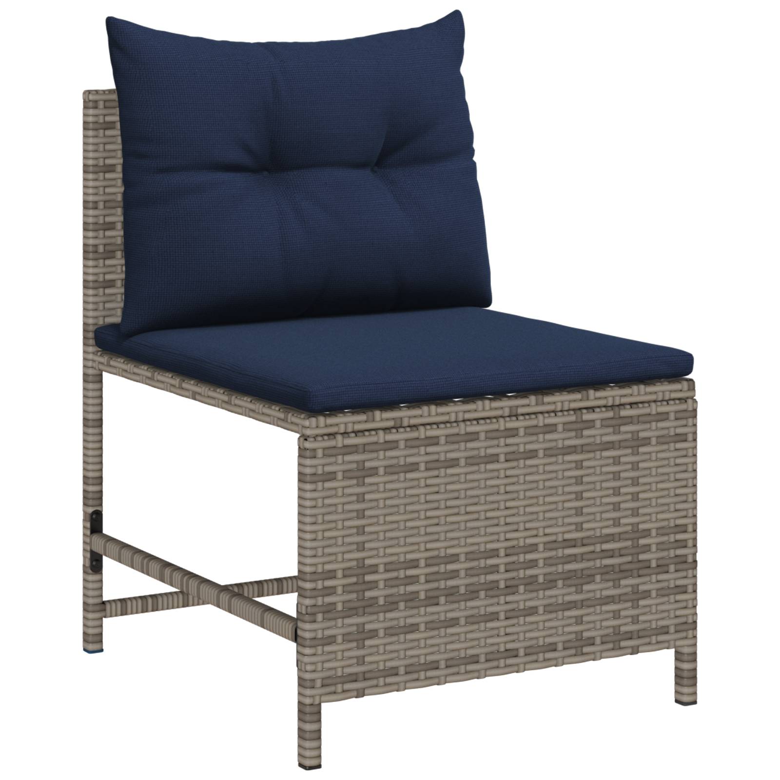 vidaXL Outdoor-Sofa-Set Grau und Marineblau Rattan mit Metallrahmen