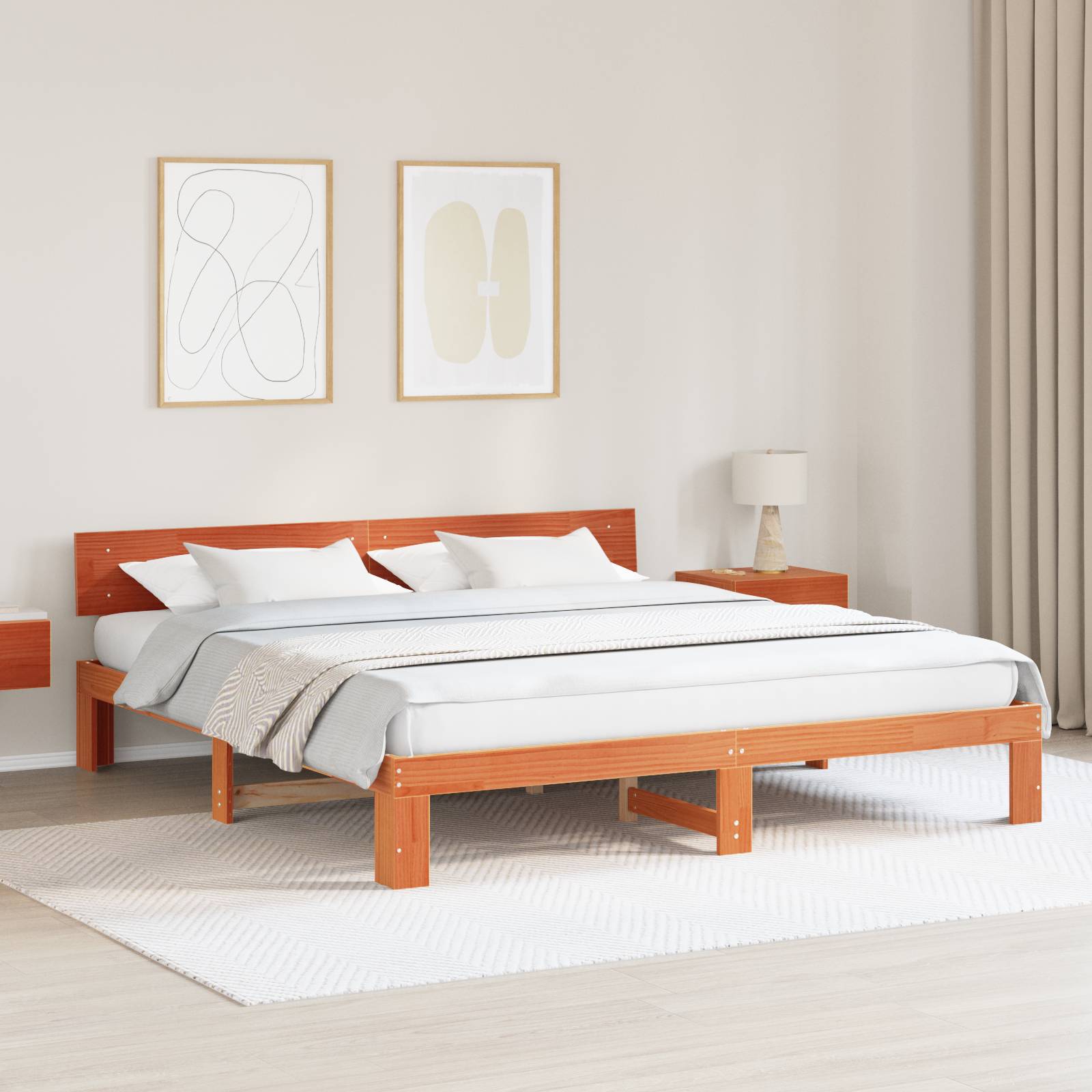 vidaXL Bettgestell mit Kopfteil Gewachstes Braun 200x200 cm Massivholz Kiefer
