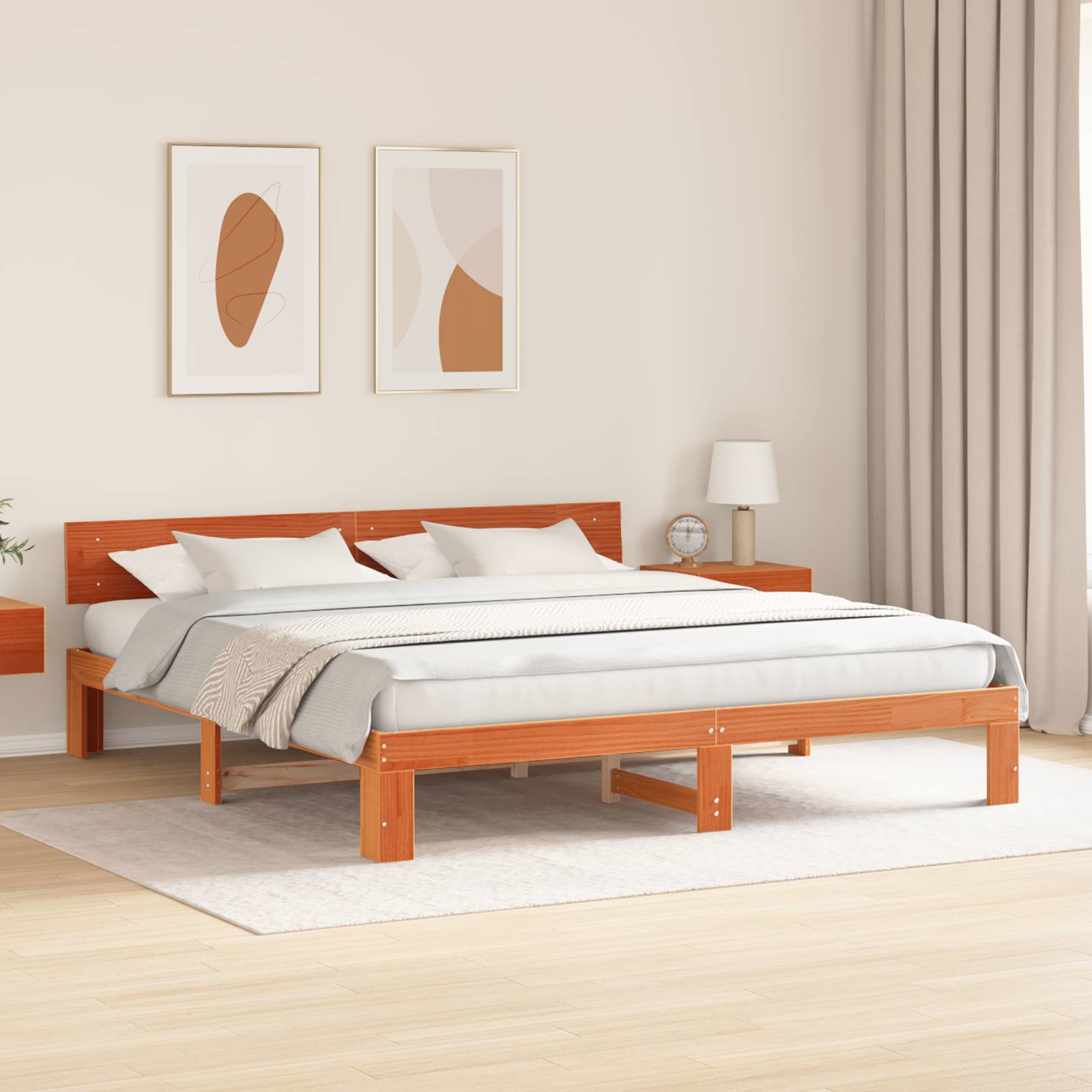 vidaXL Bettgestell mit Kopfteil Gewachstes Braun 200x200 cm Massivholz Kiefer