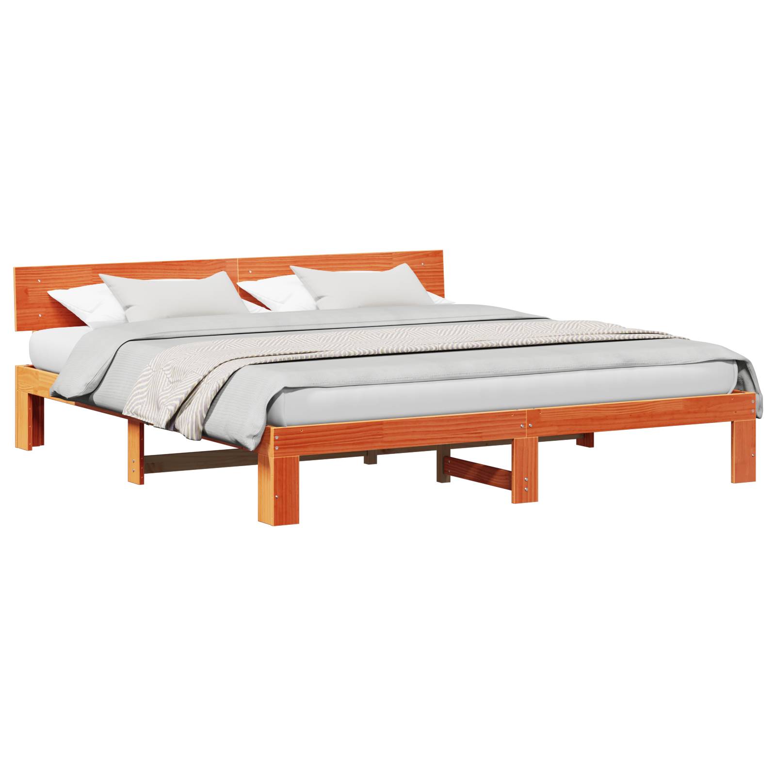 vidaXL Bettgestell mit Kopfteil Gewachstes Braun 200x200 cm Massivholz Kiefer