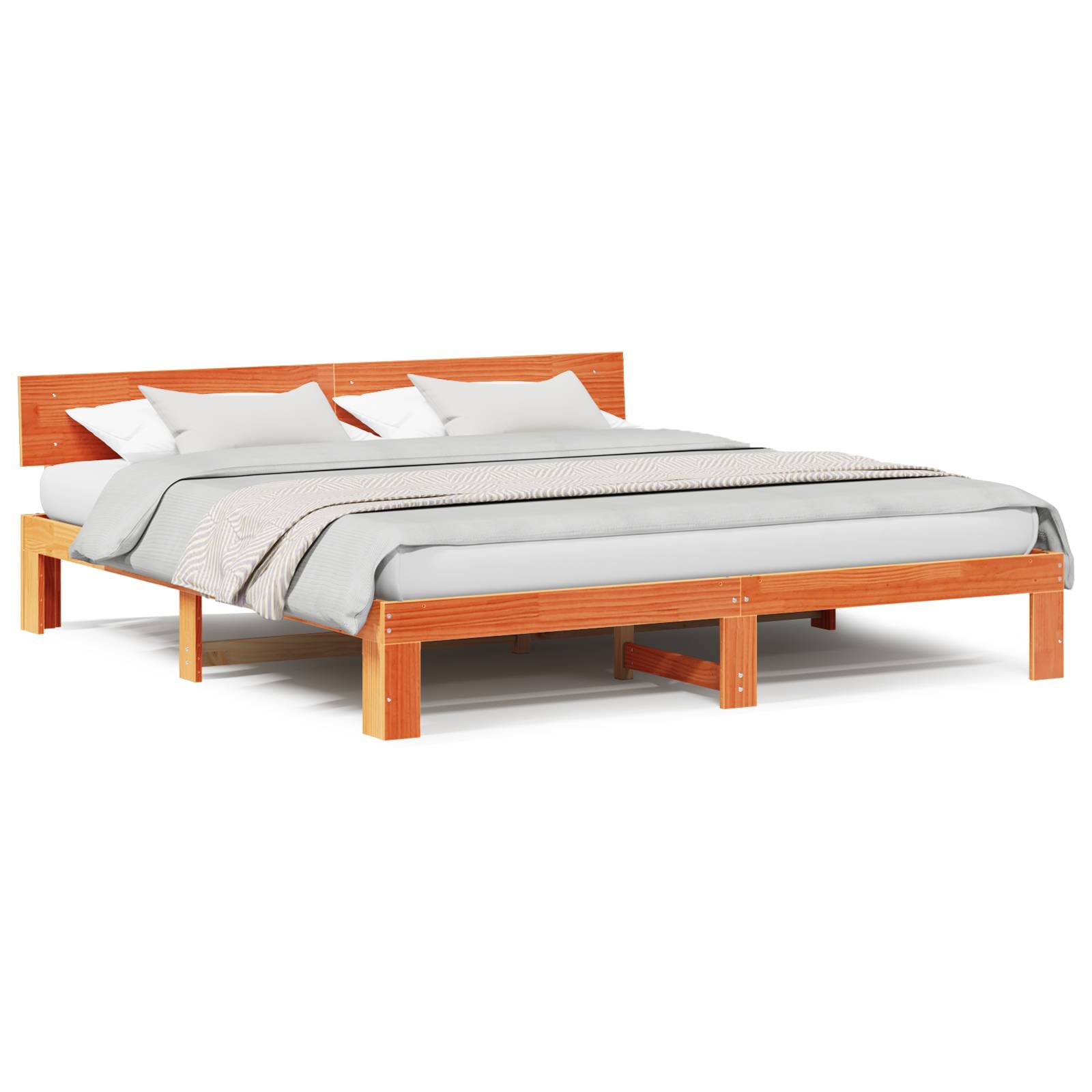 vidaXL Bettgestell mit Kopfteil Gewachstes Braun 200x200 cm Massivholz Kiefer