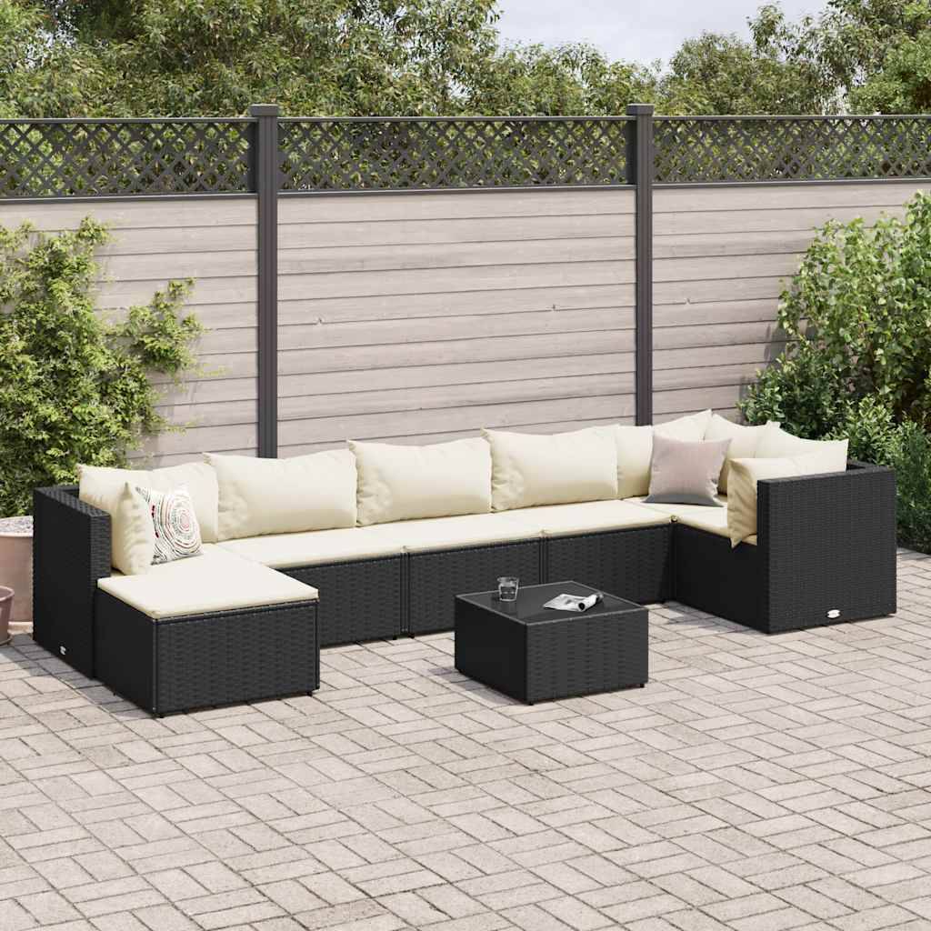 vidaXL 8-tlg. Garten-Lounge-Set mit Kissen Schwarz Poly Rattan