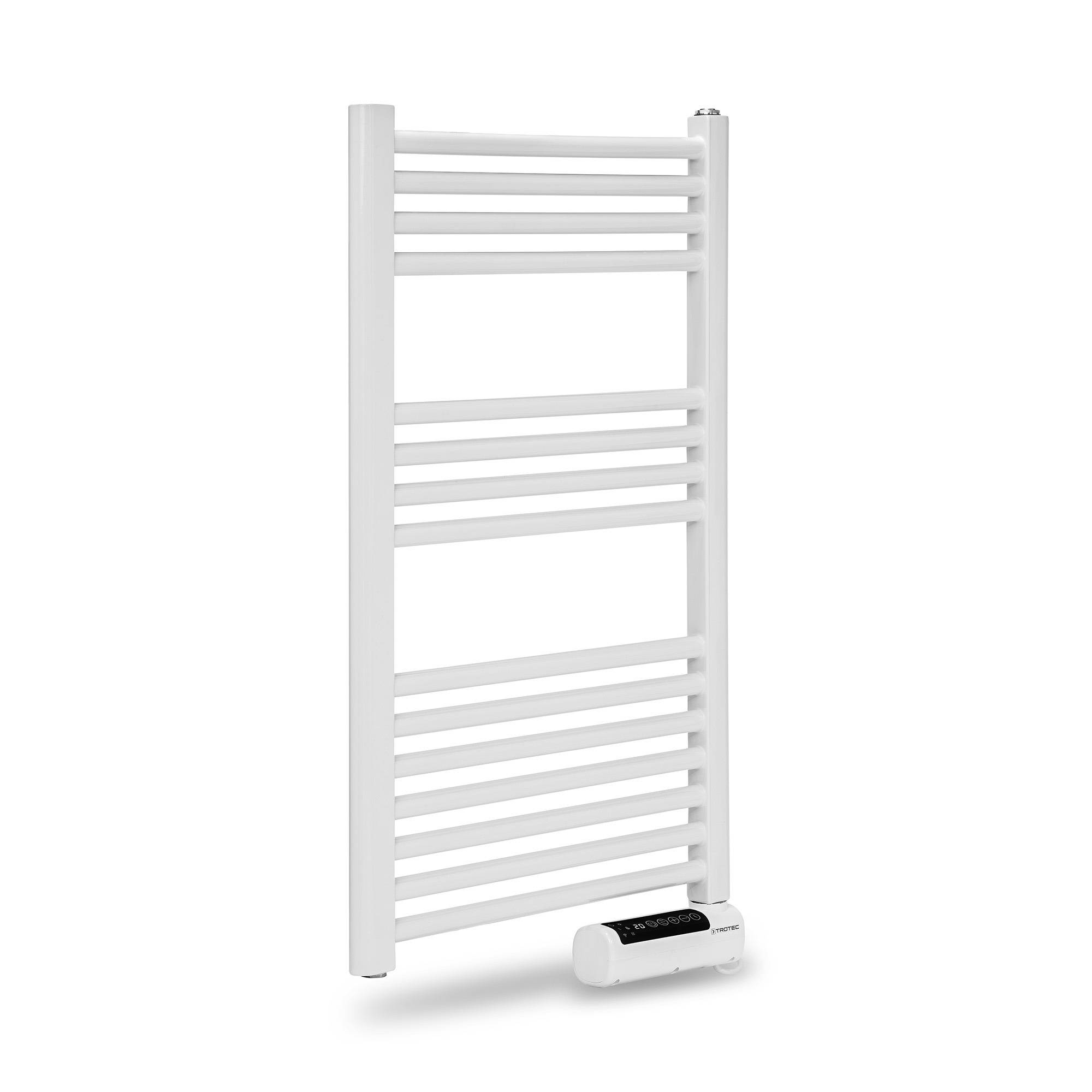TROTEC Elektrischer Handtuchwärmer TWH 500 S – 500 W, Wandmontage, Flachrohr-Design in Weiß, geräuschloser Betrieb, IPX4, ideal fürs Bad und Gä