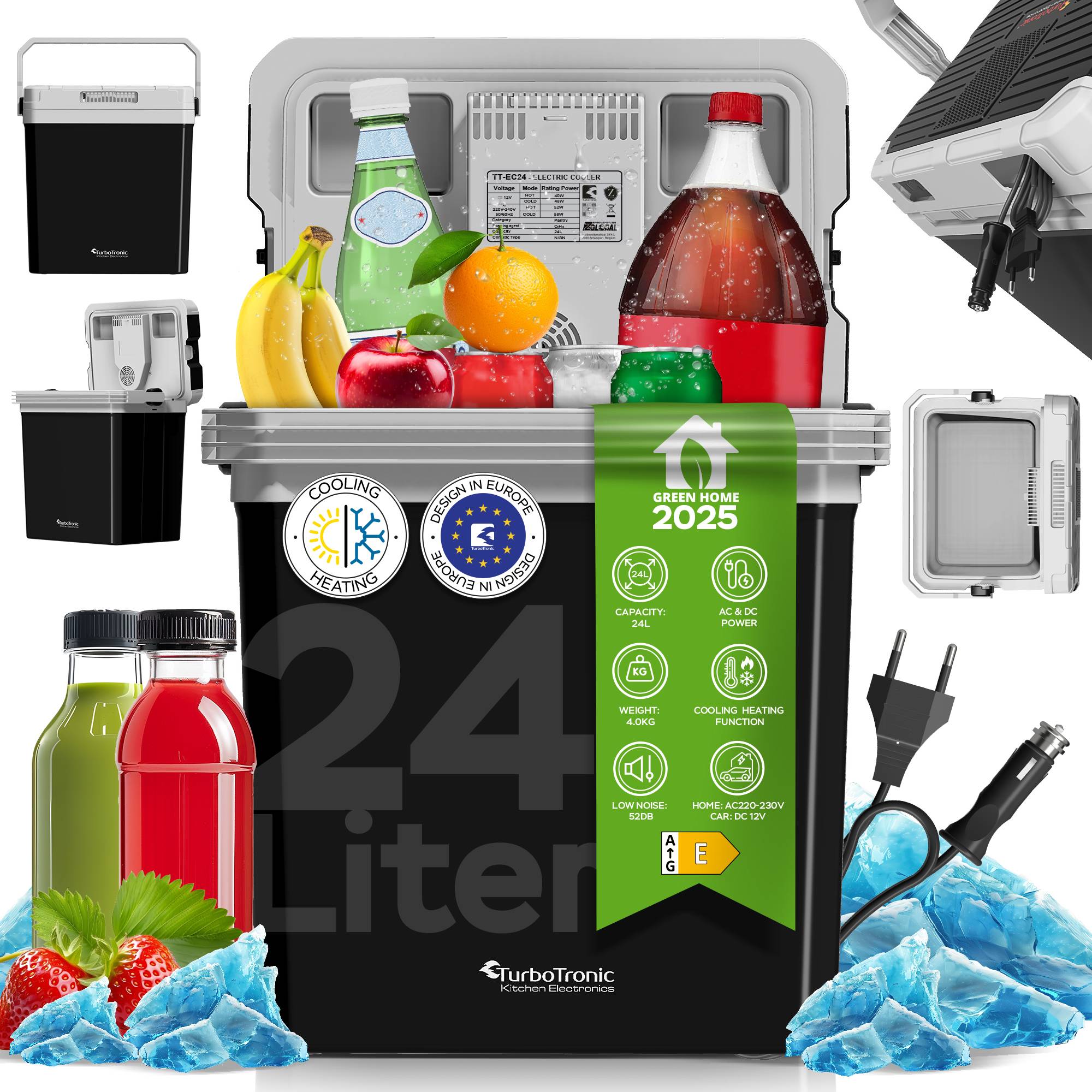 TurboTronic 2in1 Kühlbox 24 L Kühl & Heizfunktion tragbarer AC DC 220-240V/12V Steckdose und Zigarettenanzünder Warmhaltebox Thermobox Kühlschrank