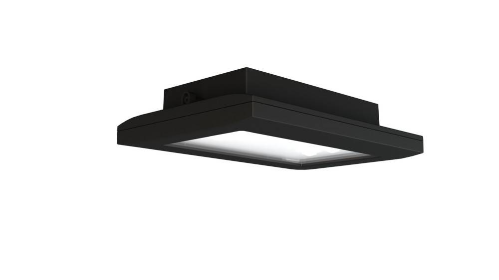 Schwarze rechteckige Deckenleuchte mit transparenter Abdeckung, entwickelt zur Deckenbelechtung. Geeignet für moderne Innenräume.