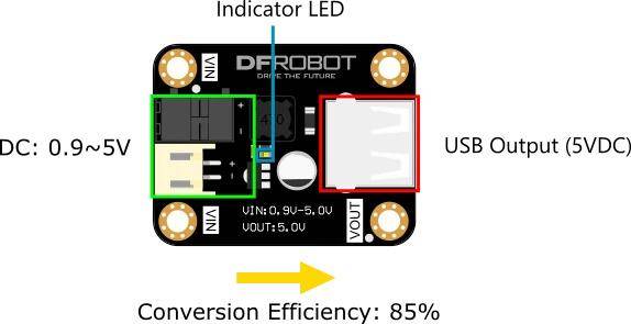 DFRobot DC-DC Boost Modul, Step-up Spannungswandler, USB, JST PH2.0, 600mA, 0,9-5V IN, 5V Out
