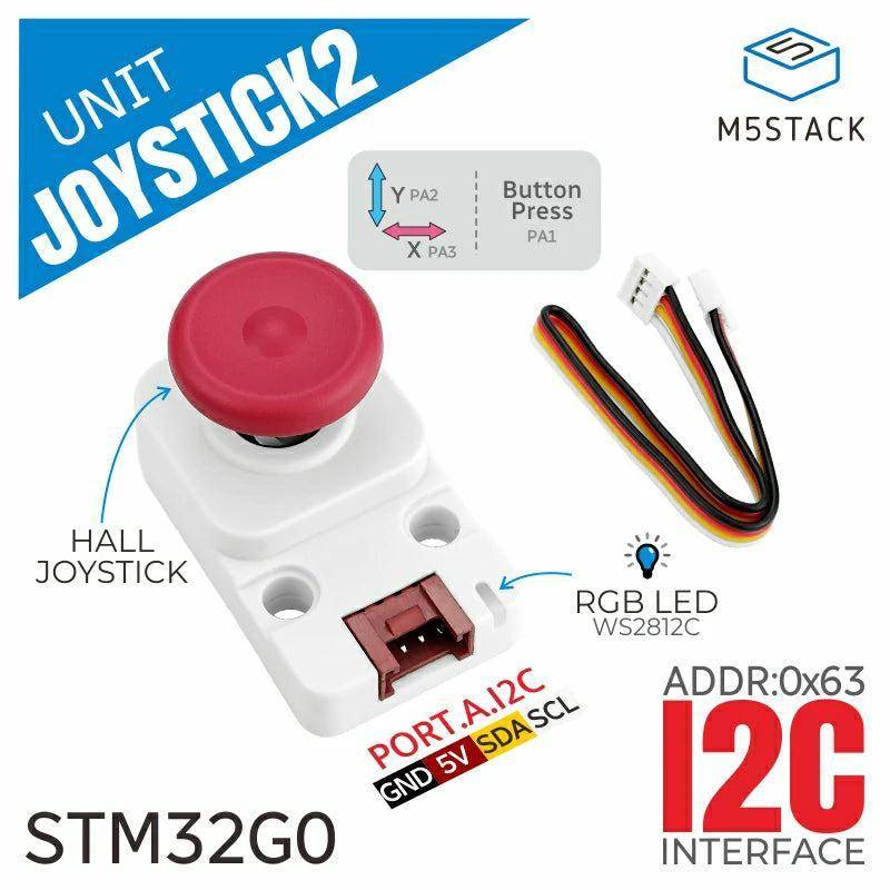 M5Stack I2C Joystick 2 Unit, STM32, Hall-Effekt, 3-Achsen, RGB-LED, Arduino / UIFlow kompatibel