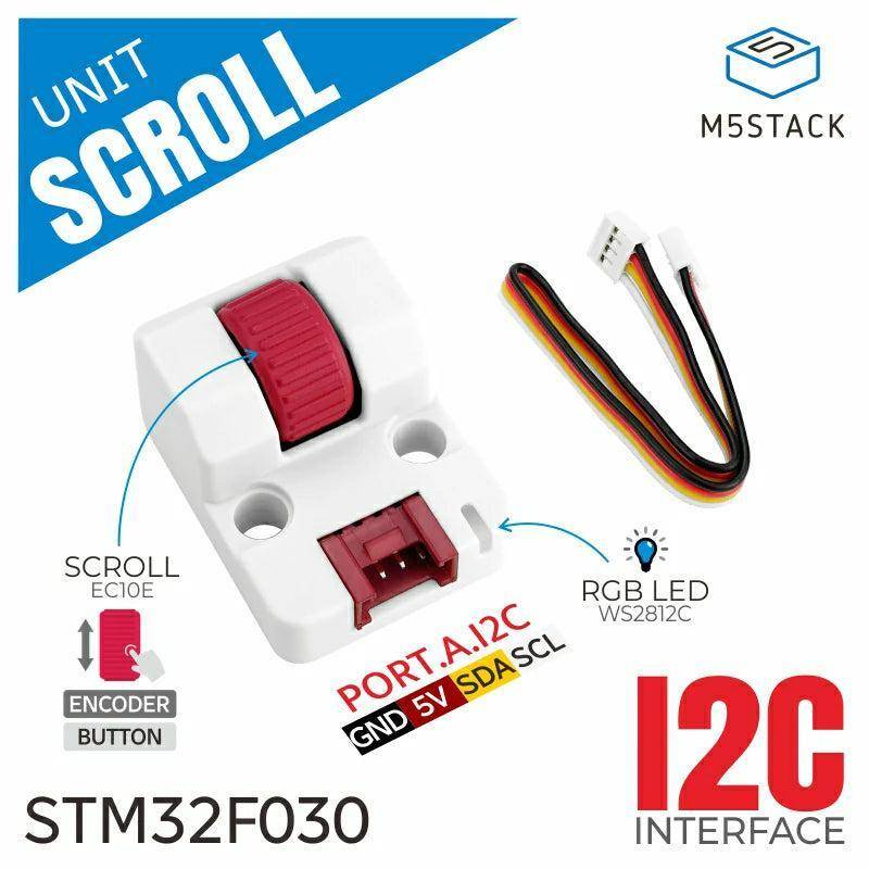 M5Stack Scroll Unit EC10E1220501, STM32, 12-Puls-Hohlwellen-Drehgeber, Taste, WS2812C-RGB-LED, I2C
