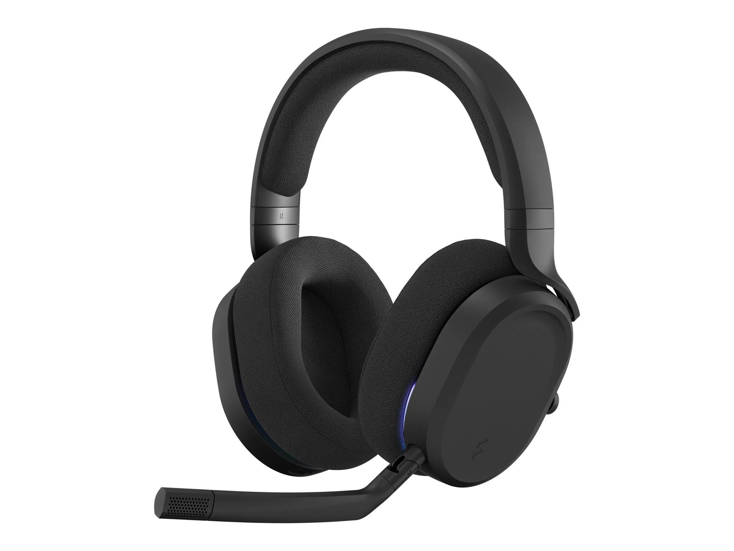 Schwarzer Over-Ear-Wireless-Gaming-Headset mit angebrachtem Mikrofon, ausgestattet mit gepolsterten Ohrmuscheln und Kopfbügel, entwickelt für Komfort und ein immersives Audioerlebnis.