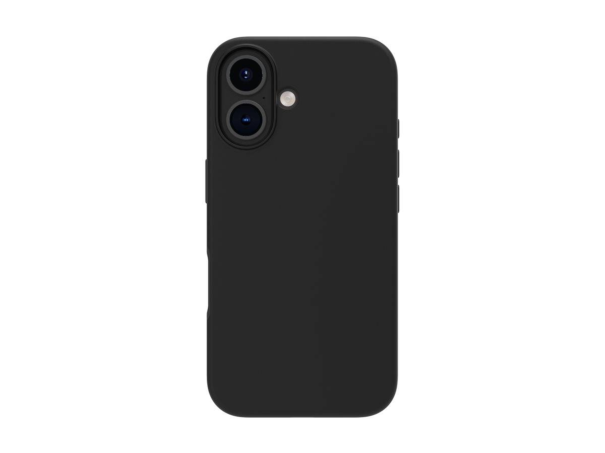 Ein schwarzes Smartphone-Gehäuse mit Aussparungen für eine Dual-Kamera, passend für ein modernes Telefonmodell, vor einem schlichten weißen Hintergrund.