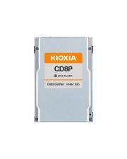 Ein Kioxia CD8P PCIe Flash-Datencenter-SSD-Laufwerk in Vorderansicht auf weißem Hintergrund.
