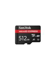 SanDisk microSD Express Speicherkarte mit Bezeichnung 512GB, schwarz mit einem roten Streifen auf weißem Hintergrund.